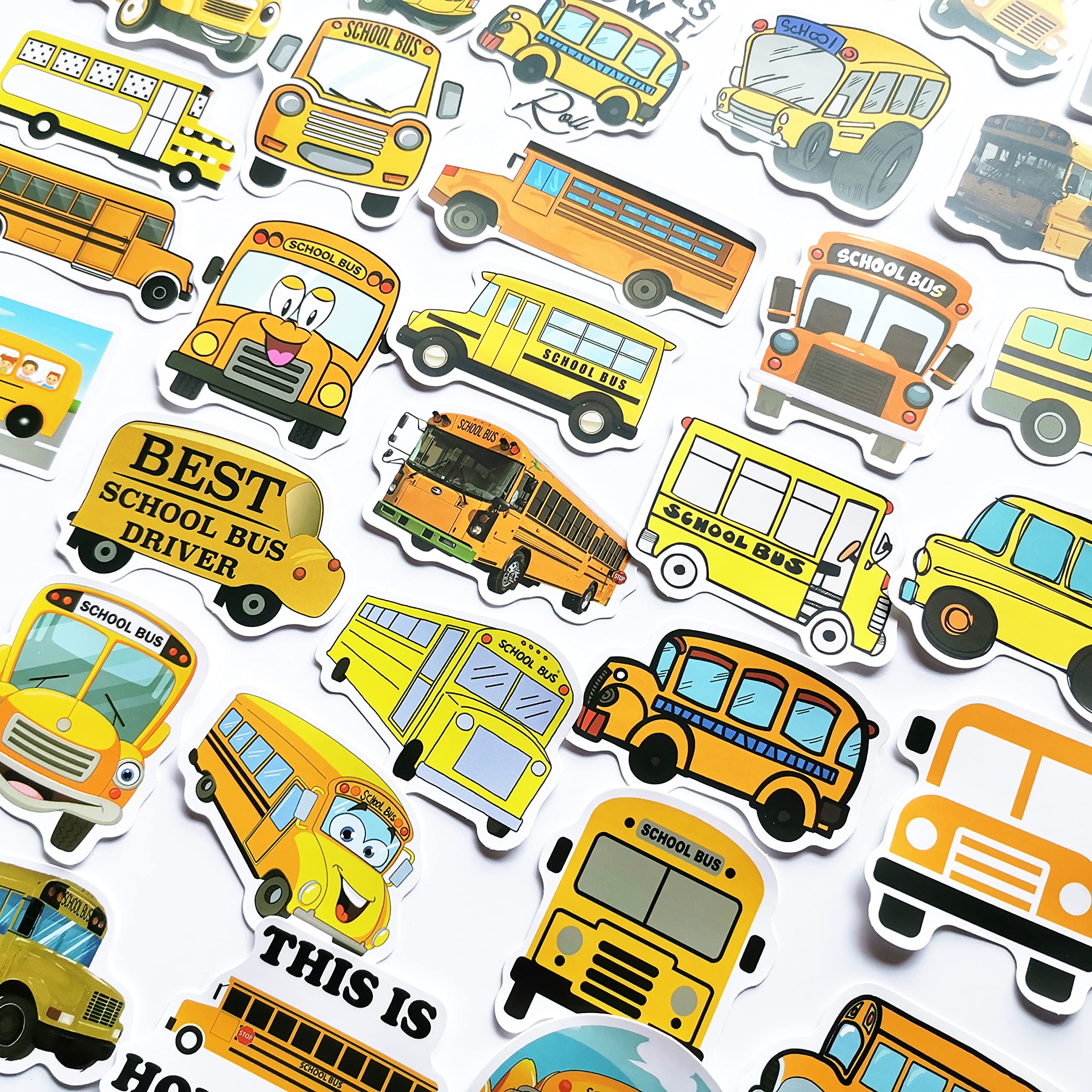 Kawaii Cartoon Yellow School Bus Stickers - Cute Student Reward Decals for Kids, Teachers & Classroom Decor | Perfect for Scrapbooking, Planners & School Projects