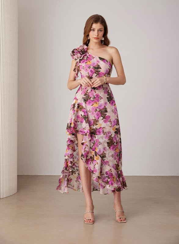 GRACE KARIN Women's Floral One Shoulder Ruffle Maxi Dress - Summer Sleeveless High-Low Sundress for Wedding Guest, Beach Vacation & Date Night