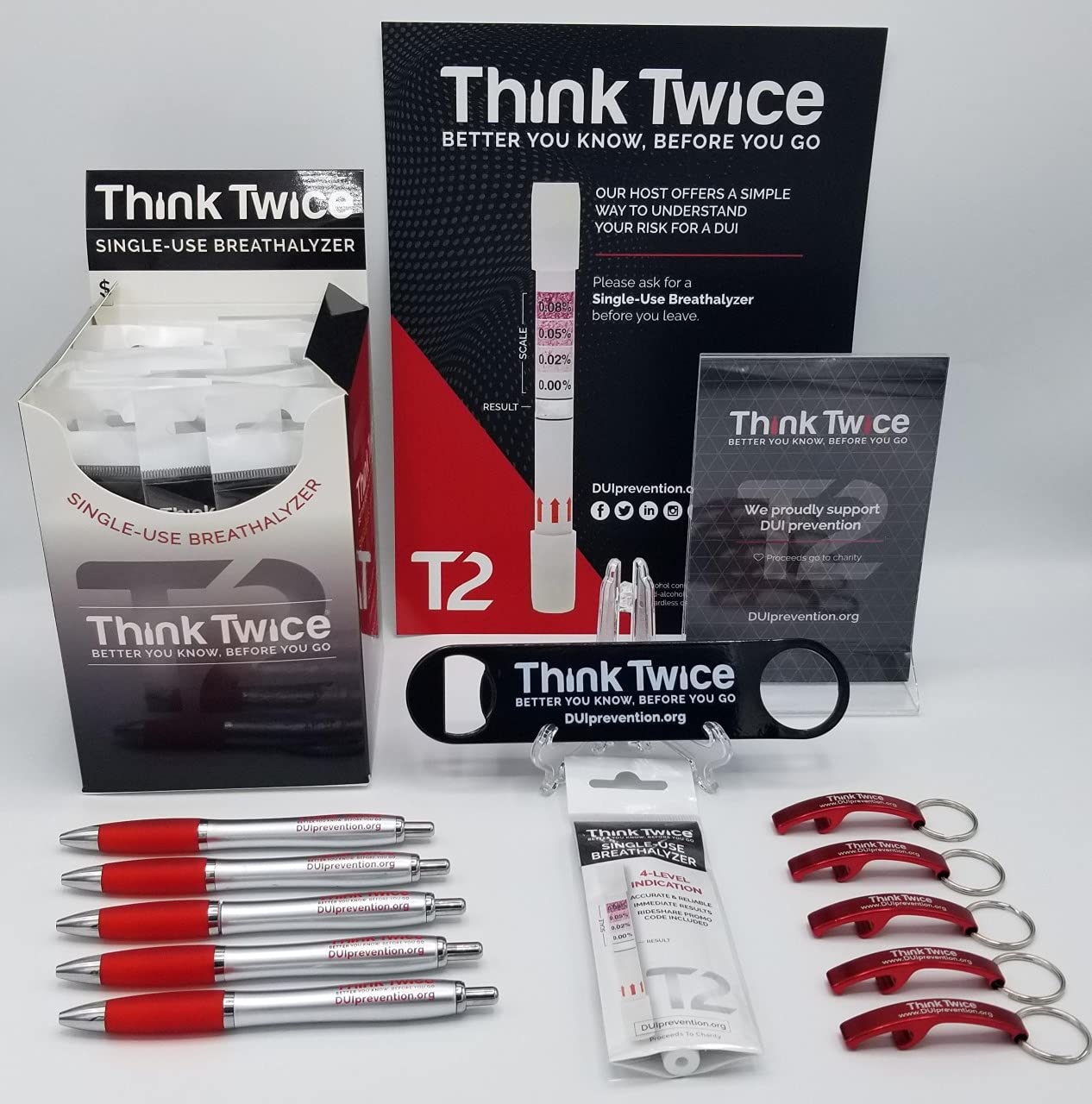 Responsible Host Breathalyzer Kit with 30 Think Twice Single-Use Breathalyzers - Alcohol Testing for Parties, Events & Safe Driving