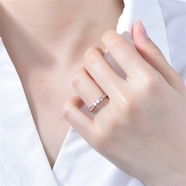 5 Stone Round Moonstone Diamond Birthstone Anniversary Wedding Band Ring for Women in Rose Gold - Perfect Gift for Brides, Anniversaries & Special Occasions