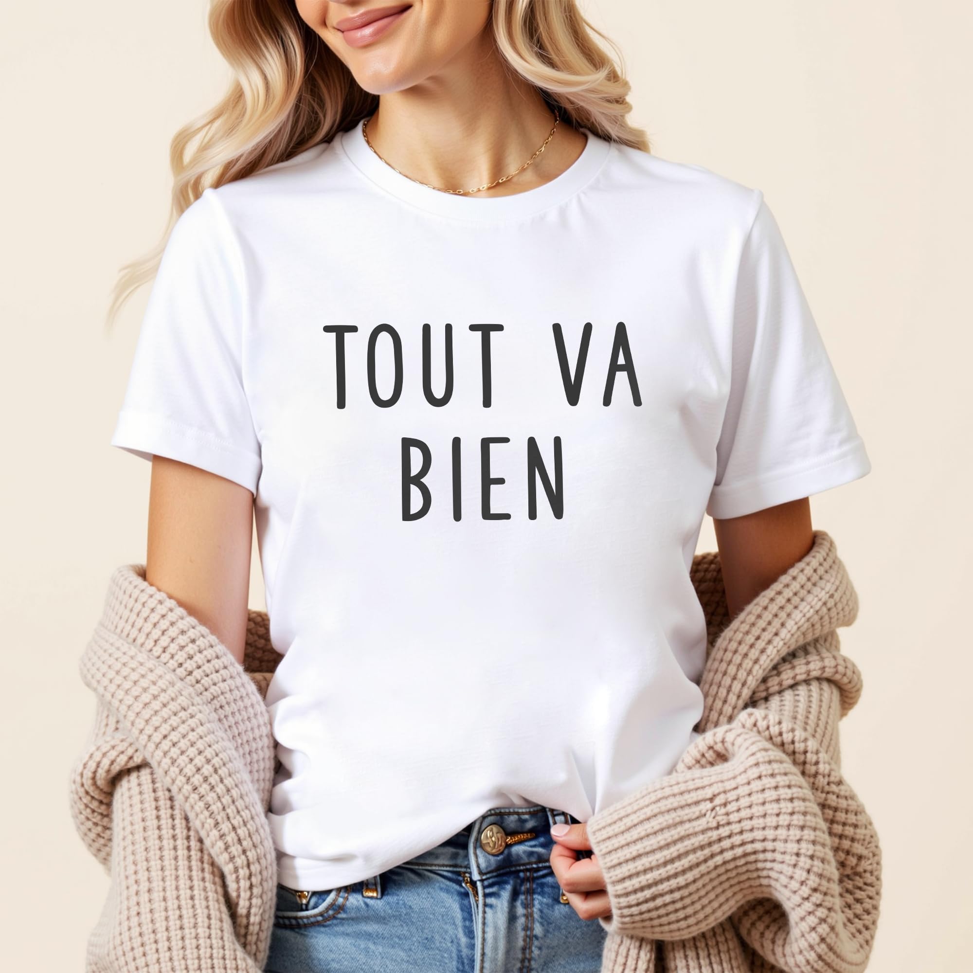French Tout Va Bien Shirt - Everything Is Fine T-Shirt - Bonjour Paris France Graphic Tee - C'est La Vie Unisex Softstyle Cotton Shirt for Travel, Vacation & Casual Wear