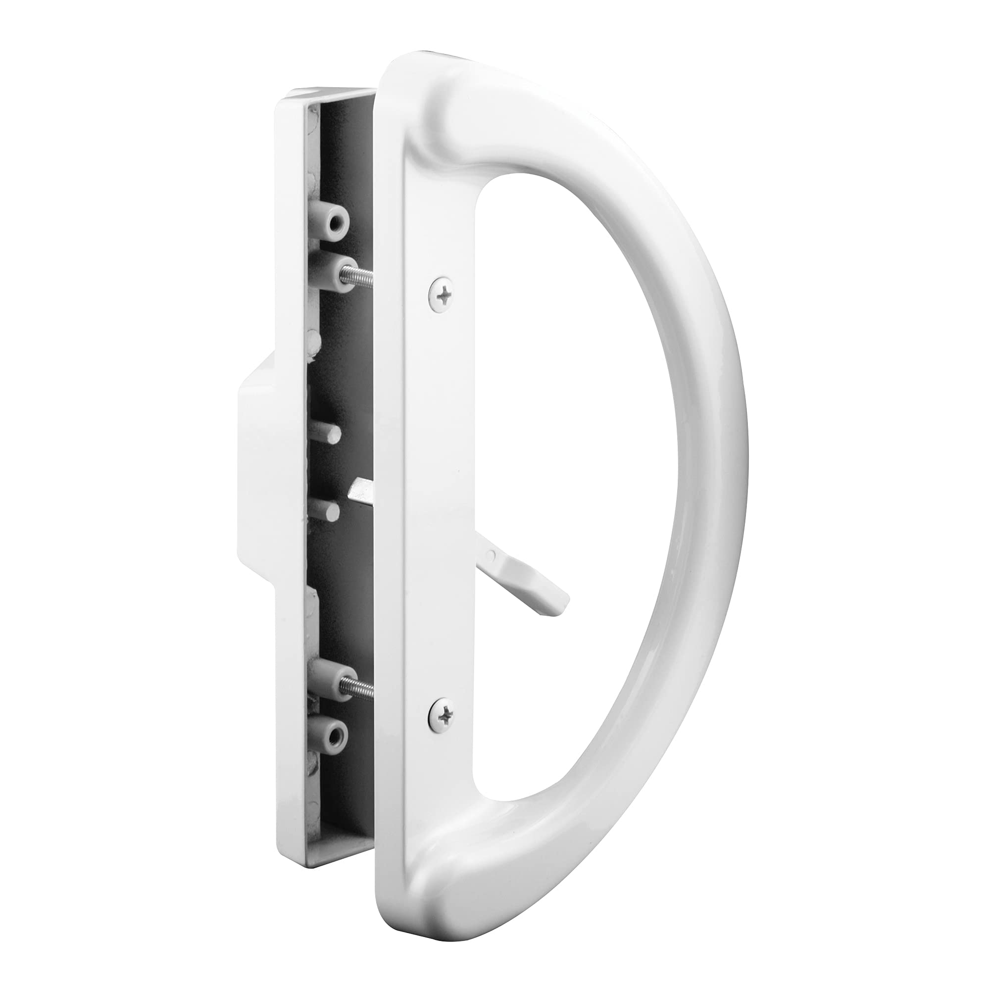 Prime-Line C 1225 Mortise Style Sliding Patio Door Handle Set & E 2162 Sliding Door Latch Lever - Diecast Turn with Steel Tailpiece, White Finish (1-Pack) - Perfect for Home Patio Doors & Sliding Glass Doors