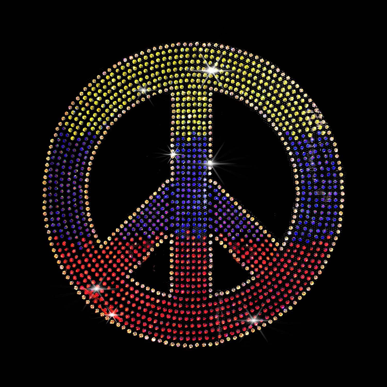 Colorful Peace Sign Iron-on Rhinestone Patch - DIY Clothing Decoration for Jackets, Hats & Bags | Sparkling Embellishment for Fashion & Craft Projects
