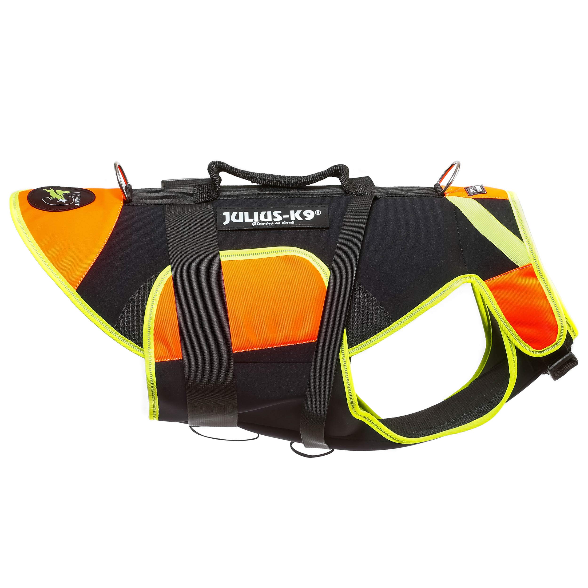 Julius-K9 IDC Multifunctional 3-in-1 Dog Vest - Large Size, Black & Neon for Training, Walking & Outdoor Adventures | Reflective Safety Harness for Medium to Large Dogs