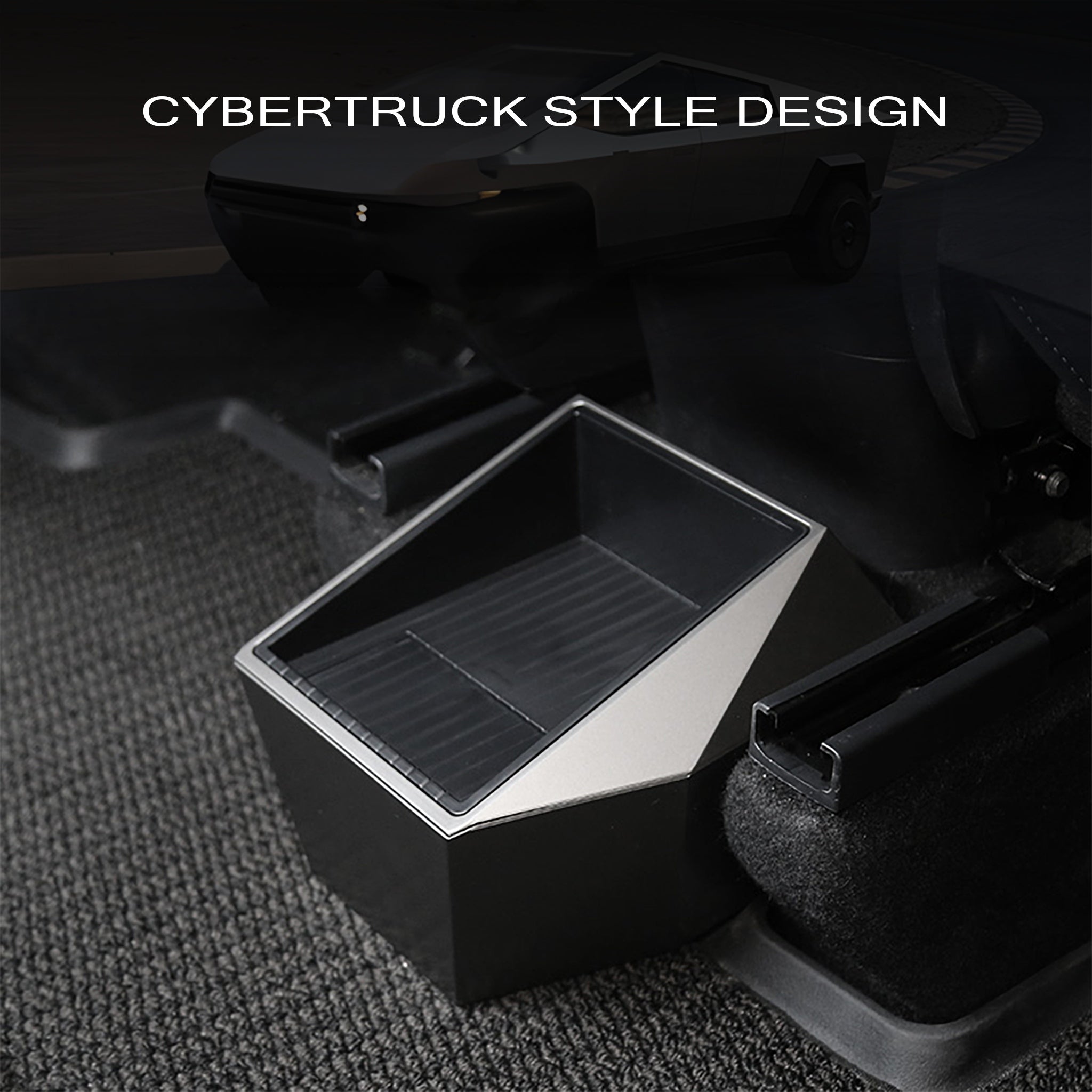 Tesla Model Y Rear Center Console Organizer - Cybertruck Style Storage Box for Car Accessories | Perfect for Road Trips & Daily Commutes