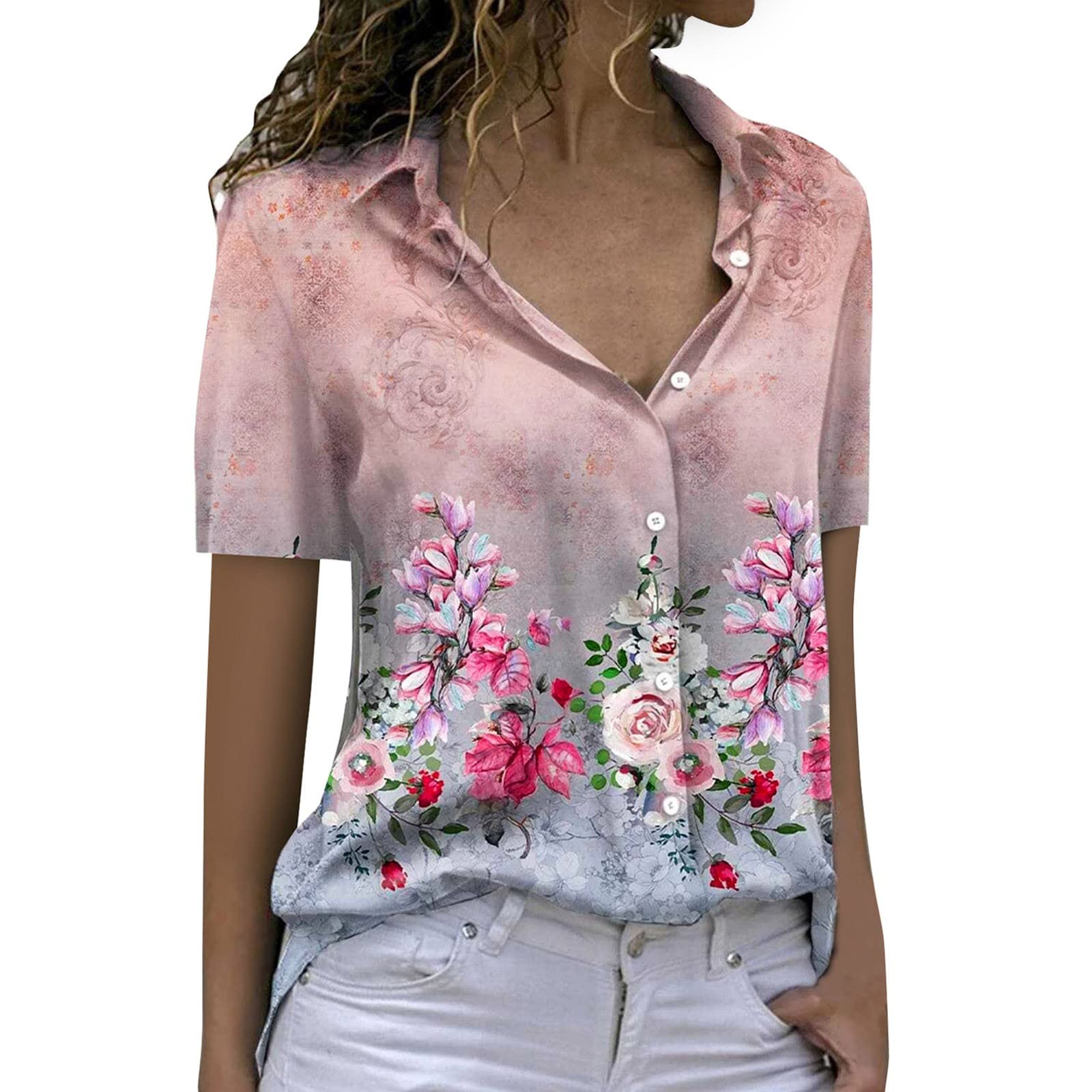 Sparkly Women's Summer Tops - Short Sleeve Floral Tunic Blouse for Casual Wear | Perfect for Beach Outings, Date Nights & Summer Parties