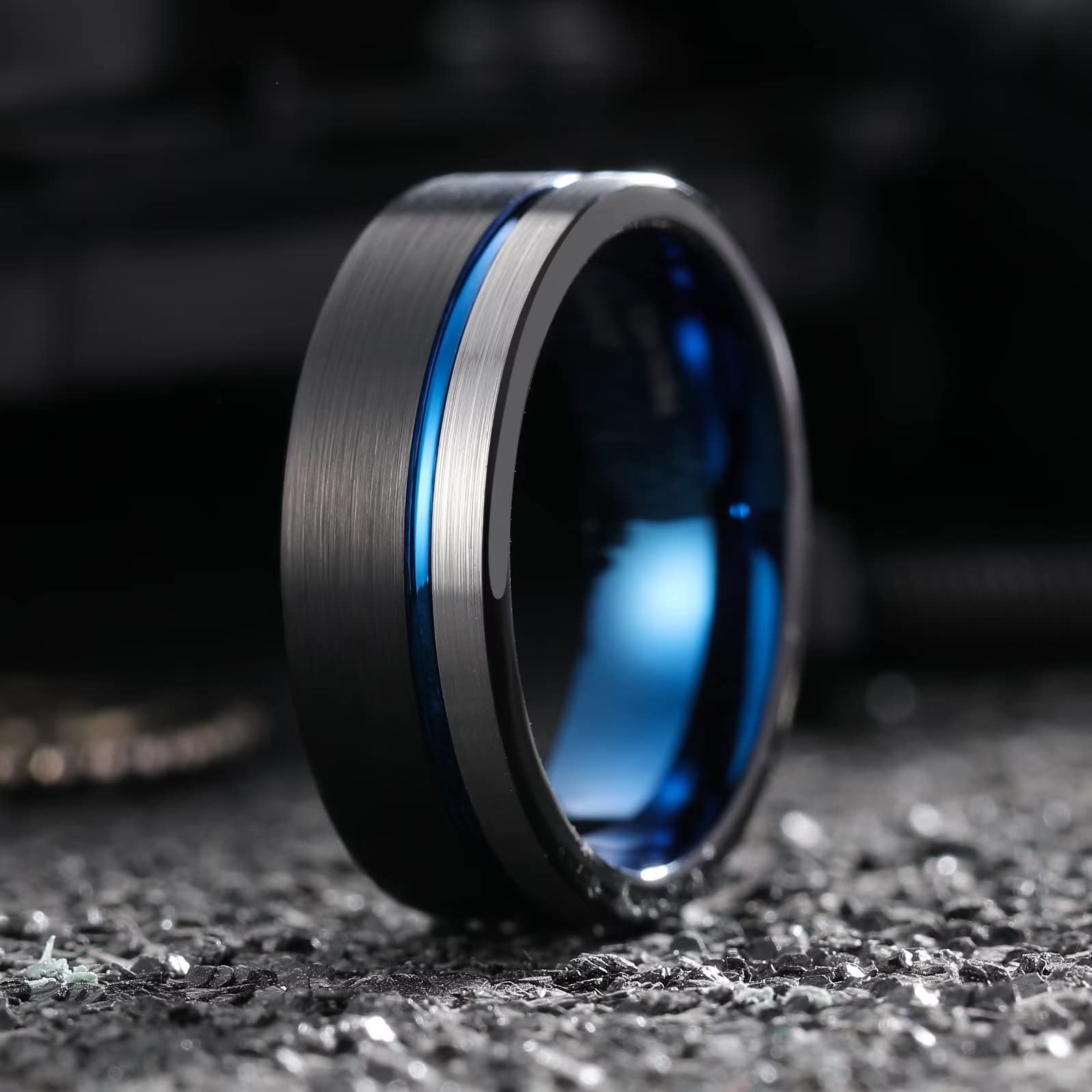 King Will LOOP Men's & Women's Tungsten Carbide Wedding Band Ring - 6mm/8mm Comfort Fit, Black/Silver/Blue/Brushed Gold with Groove Design - Perfect for Anniversaries, Engagements & Everyday Wear