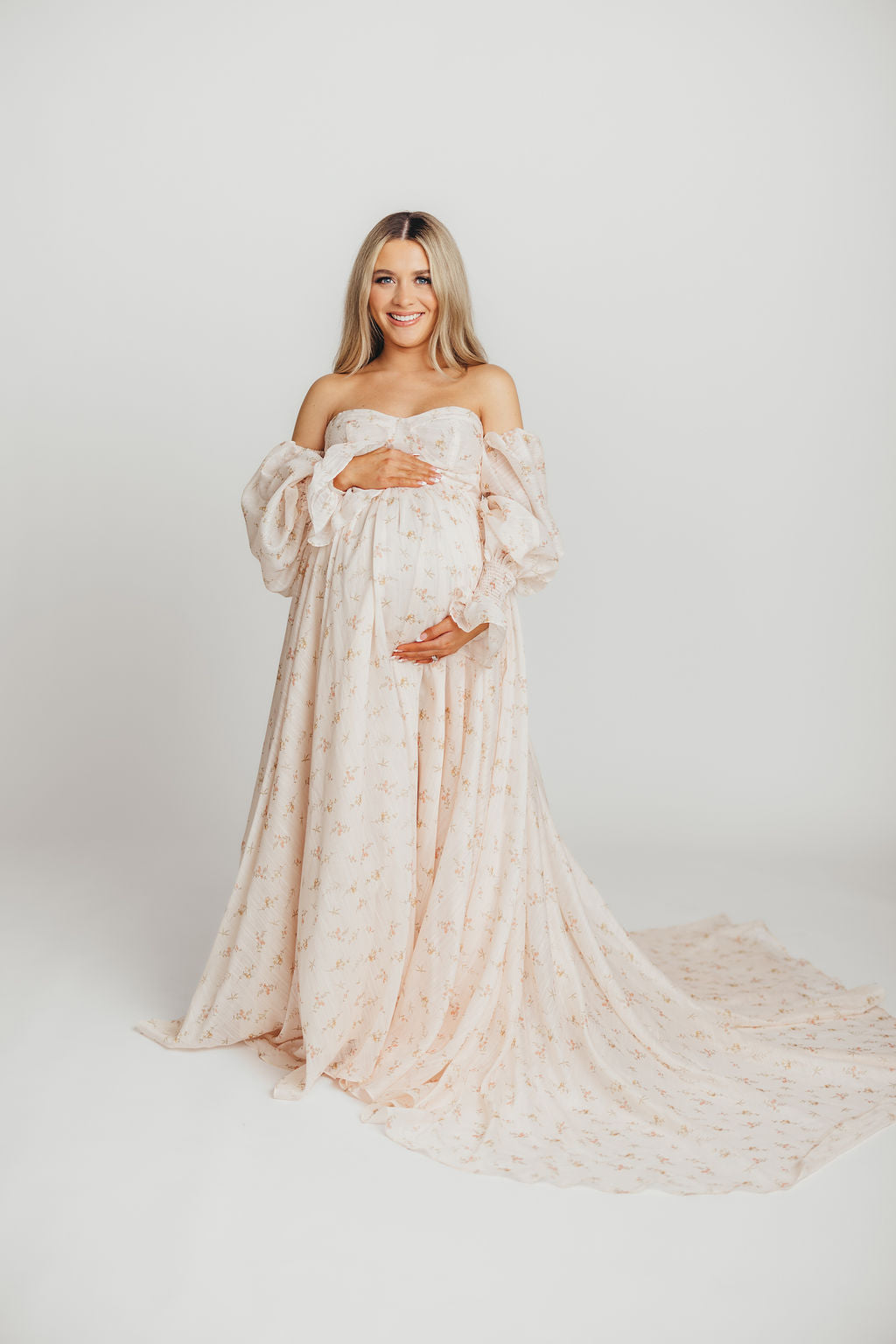 Delilah Maxi Dress with Train in Peach - Bump Friendly Maternity Dress (XS-3XL) for Weddings, Parties & Special Occasions