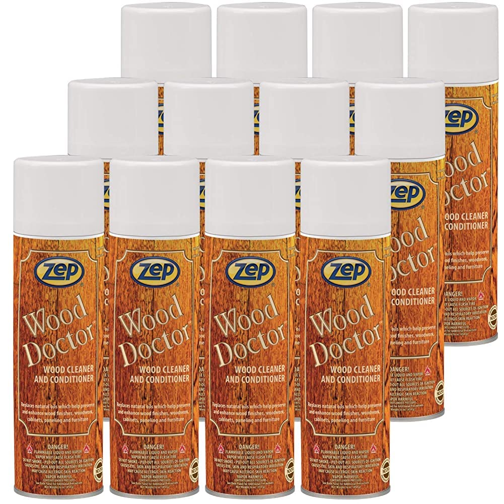 Zep Wood Doctor Professional Furniture Cleaner & Polish - 16 oz (Pack of 12) for Wood Furniture, Cabinets, Floors | Restores Shine & Protects Wood Surfaces | Ideal for Home, Office & Restaurant Maintenance