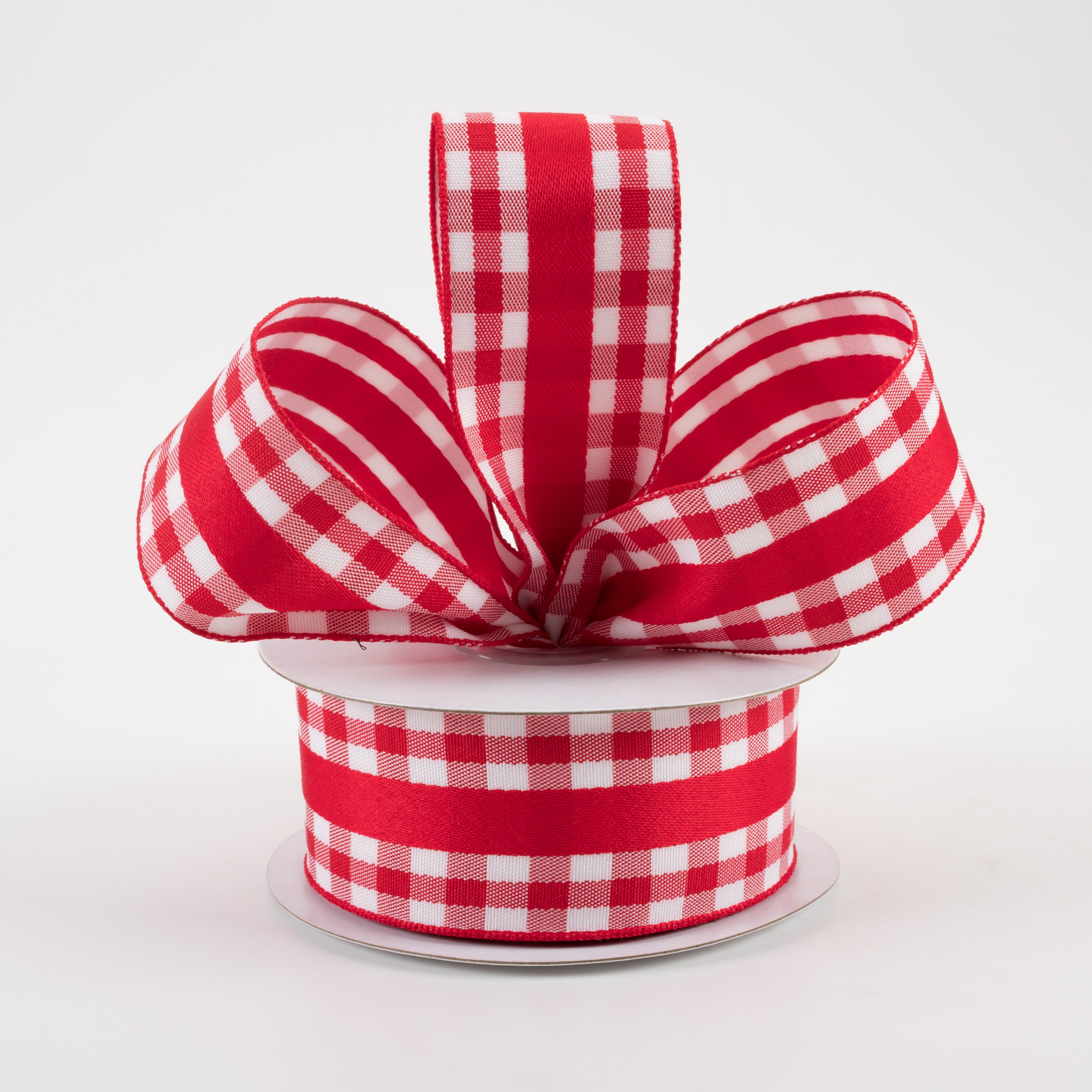 1.5 Inch Mini Gingham Checkered Ribbon with Center Stripe - Red and White Craft Ribbon (10 Yards) for Gift Wrapping, DIY Projects, Party Decorations, and Scrapbooking