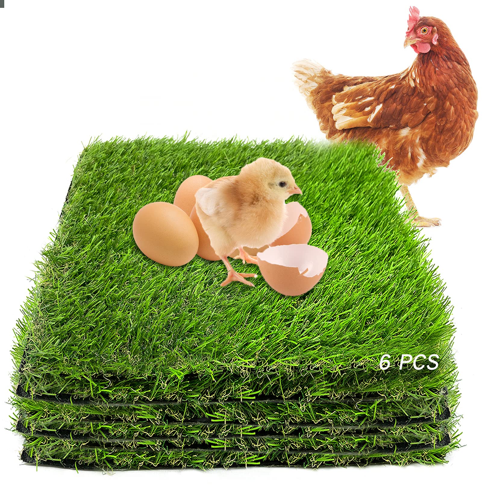 PINVNBY Washable Chicken Nesting Box Pads - 6 Pack Reusable Hen Nest Bedding with Artificial Grass Mat - 12x12x0.78 Inch Synthetic Turf for Chicken Coop, Garden, Lawn - Indoor/Outdoor Use - Perfect for Poultry Comfort & Easy Cleaning