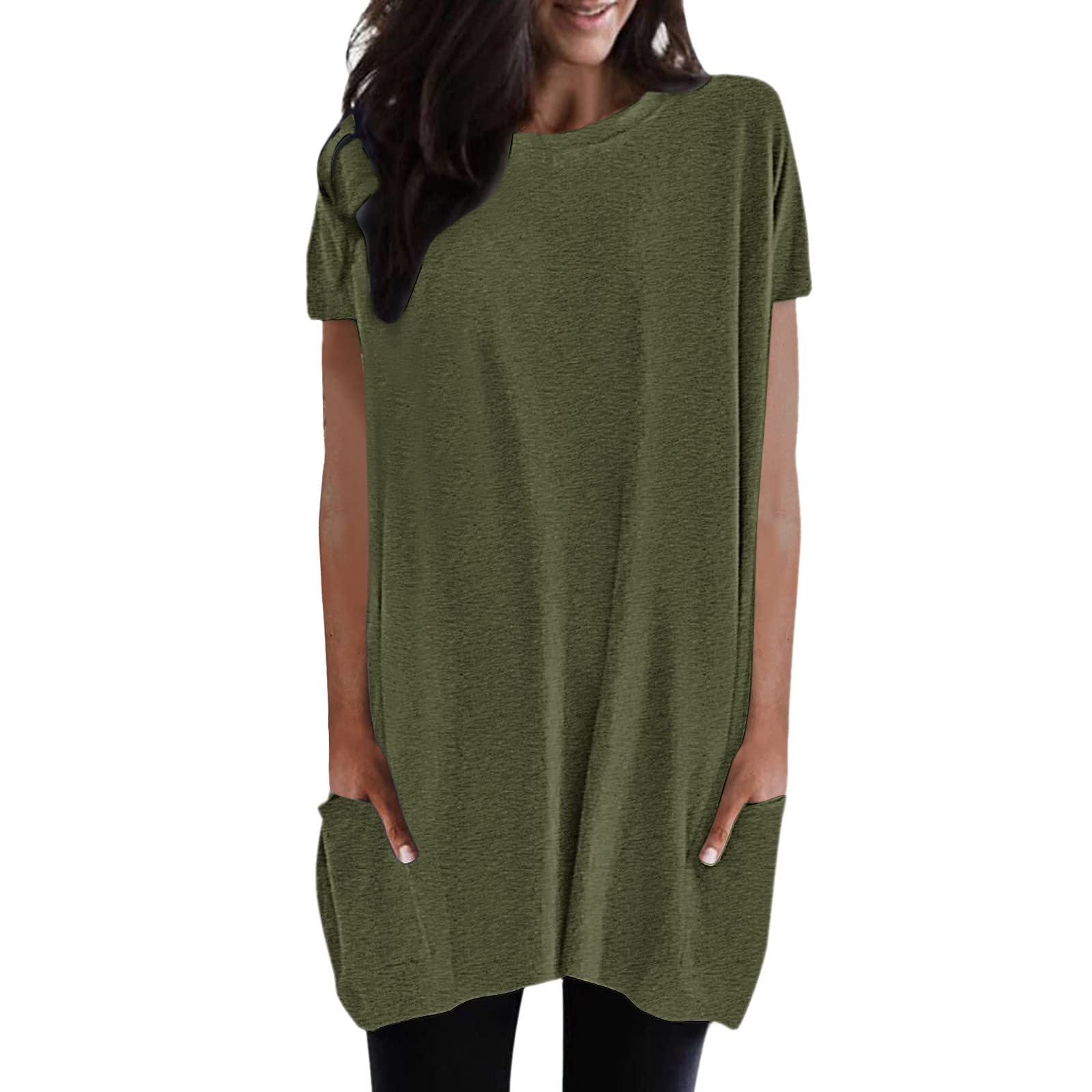 Women's Summer Casual Short Sleeve T-Shirts - Crewneck Raglan Tees with Side Split - Breathable Summer Tunic Tops for Outdoor Activities, Beach Wear & Daily Fashion