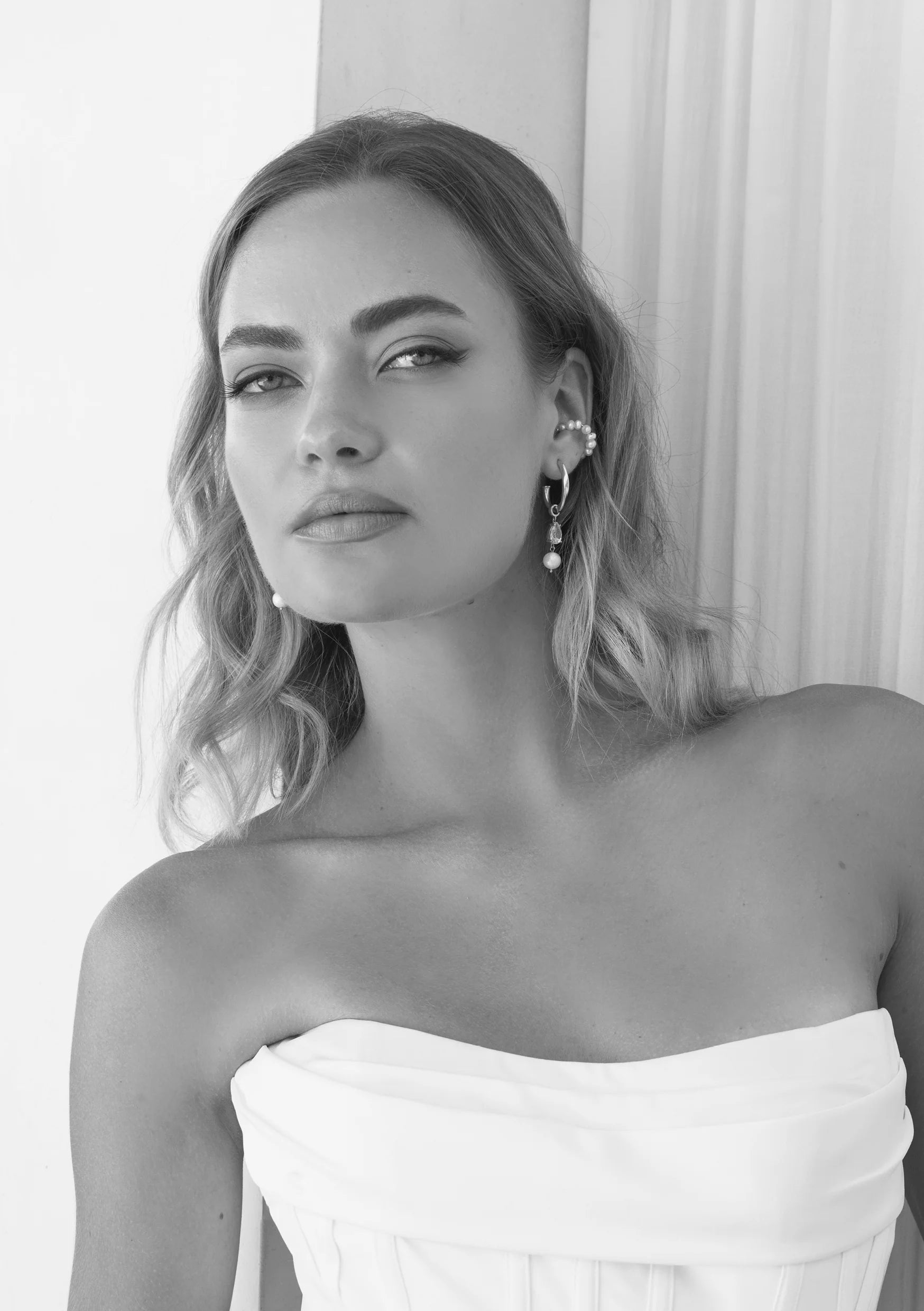 Lola Knight Riley Crystal & Pearl Bridal Drop Earrings - Sterling Silver Wedding Jewelry for Brides, Bridesmaids & Formal Occasions