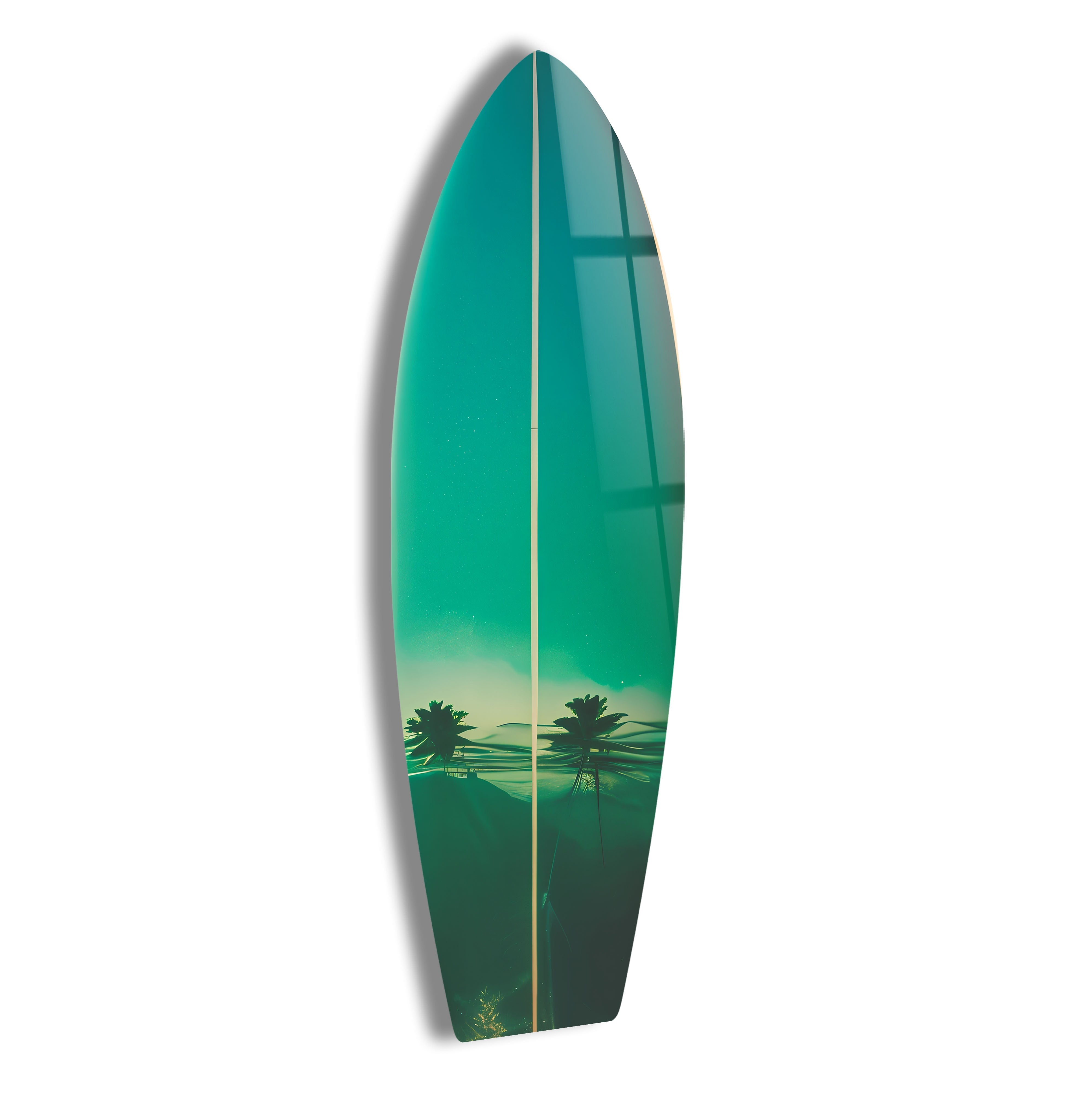 Blue Sky Surfboard Wall Art Decor - Ocean Themed Coastal Home Decor for Beach House, Living Room, Bedroom & Office