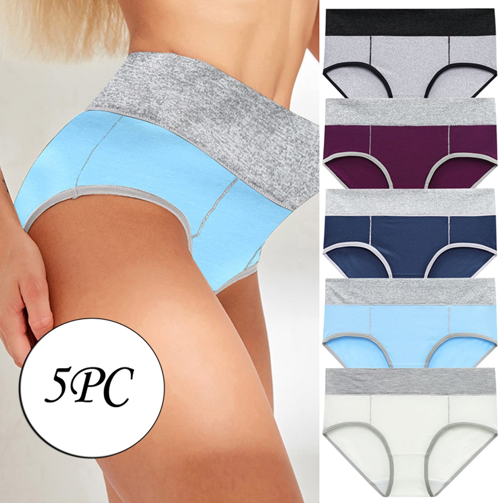 LIUguoo Women's Cotton Stretch Underwear - High Waisted Briefs 5-Pack - Soft, Breathable & Seamless Butt Lifter Panties for Everyday Comfort & Shapewear - Perfect for Workout, Yoga & Daily Wear