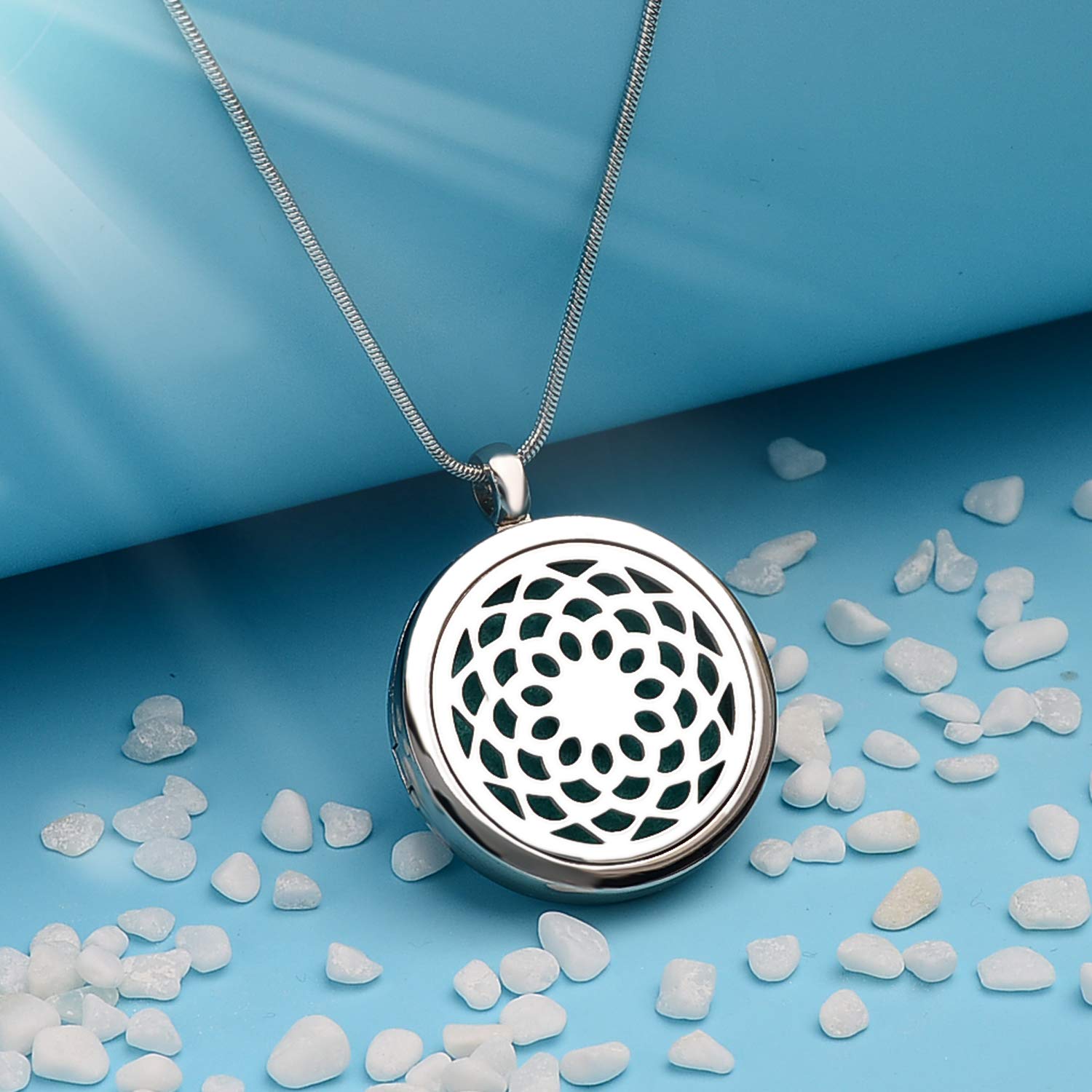 AZNECK Sunflower Essential Oil Diffuser Necklace for Women - Aromatherapy Pendant Locket Jewelry with Inspirational 