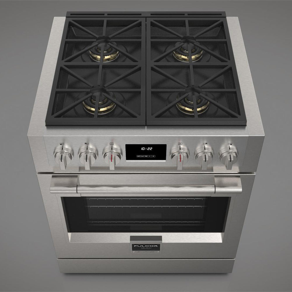 Fulgor Milano 30-Inch 600 Series Pro All Gas Range - 4 Stainless Steel Burners (F6PGR304S2) | Professional Kitchen Appliance for Home Chefs & Cooking Enthusiasts