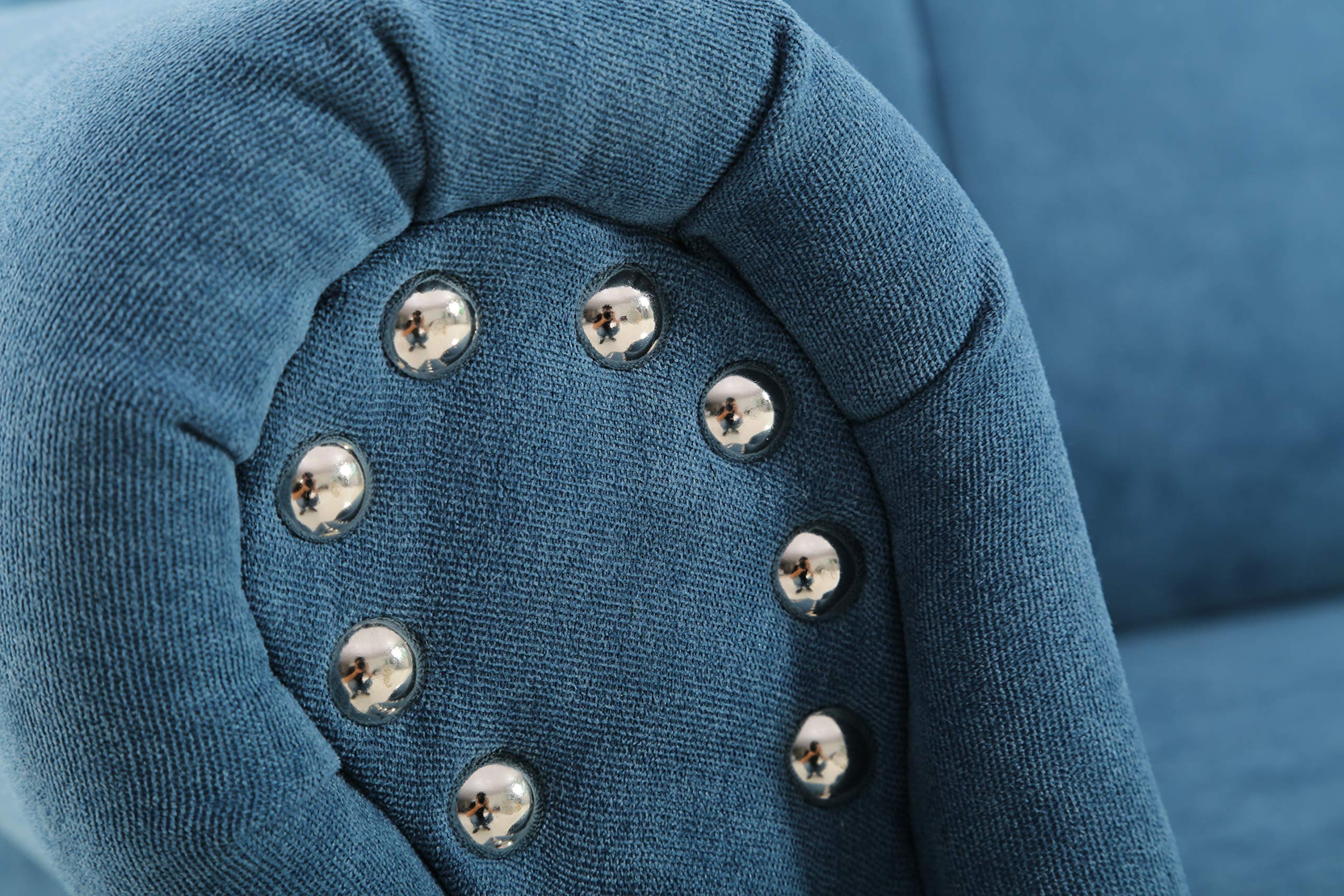 Briscoe Ultra Modern Upholstered Button Tufted Loveseat with Rolled Arms - Blue De France - Contemporary Living Room Sofa for Small Spaces & Apartment Decor
