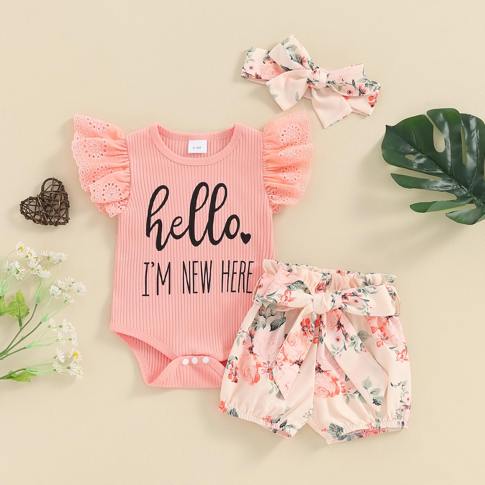 Newborn Baby Girl Summer Outfit - Ribbed Knitted Romper with Floral Shorts | Cute Infant Clothes for Girls | Perfect Gift for Aunties & Besties | Great for Playdates, Family Photos & Summer Outings