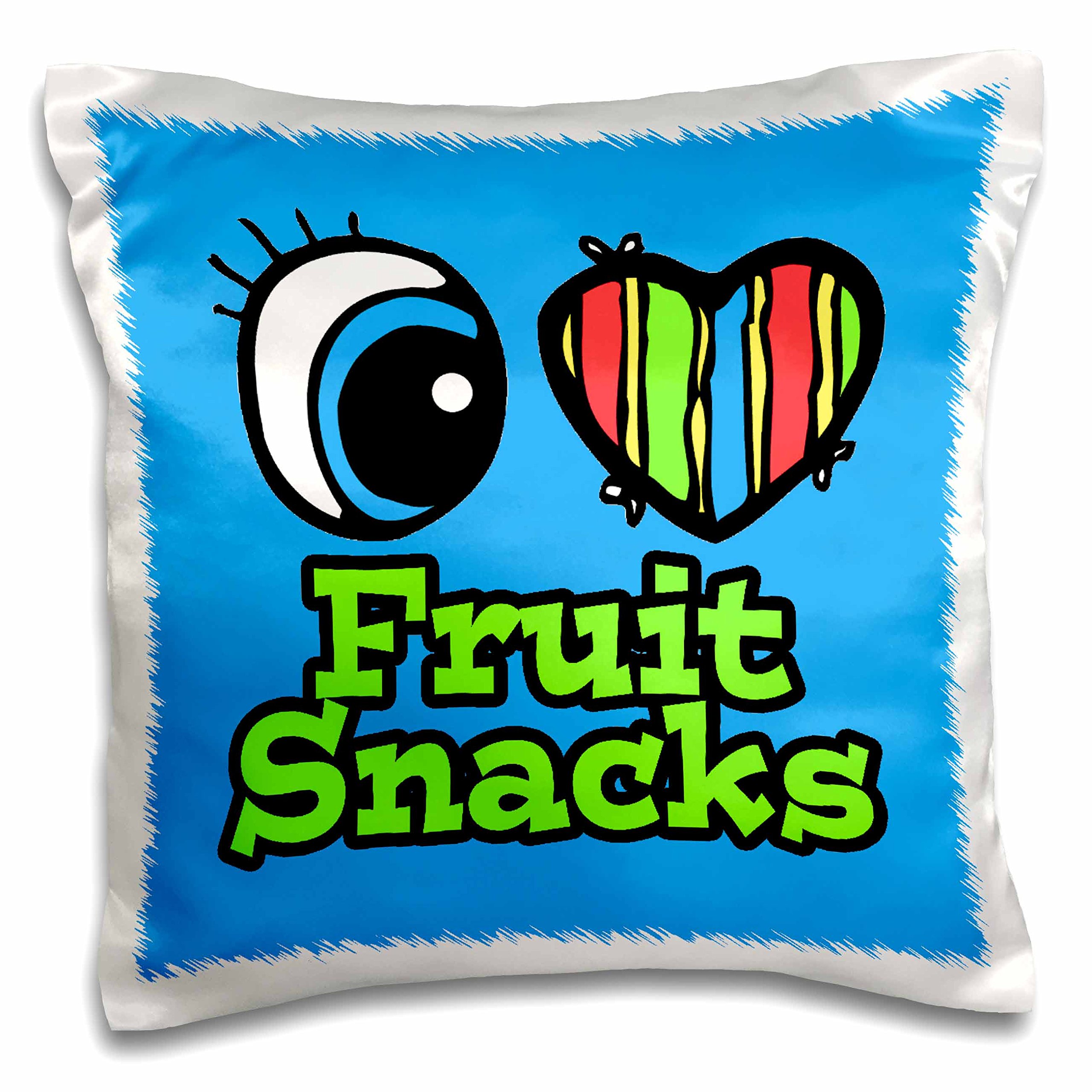 3D Rose Bright Eye Heart I Love Fruit Snacks - 16x16 Inch Decorative Pillow Cover for Bedroom, Living Room, Dorm - Cute Fun Snack Lover Gift Idea