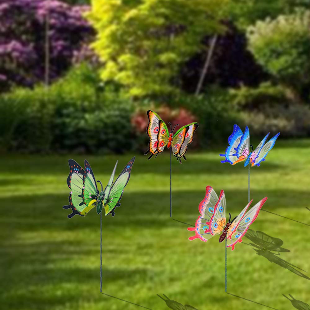 3D Giant Butterfly Garden Stakes - Large Outdoor Lawn Decorations for Yard, Patio & Gardening - Whimsical 3D Butterfly Ornaments (Pack of 4) - Perfect for Garden Decor, Wedding Decorations & Christmas Gifts