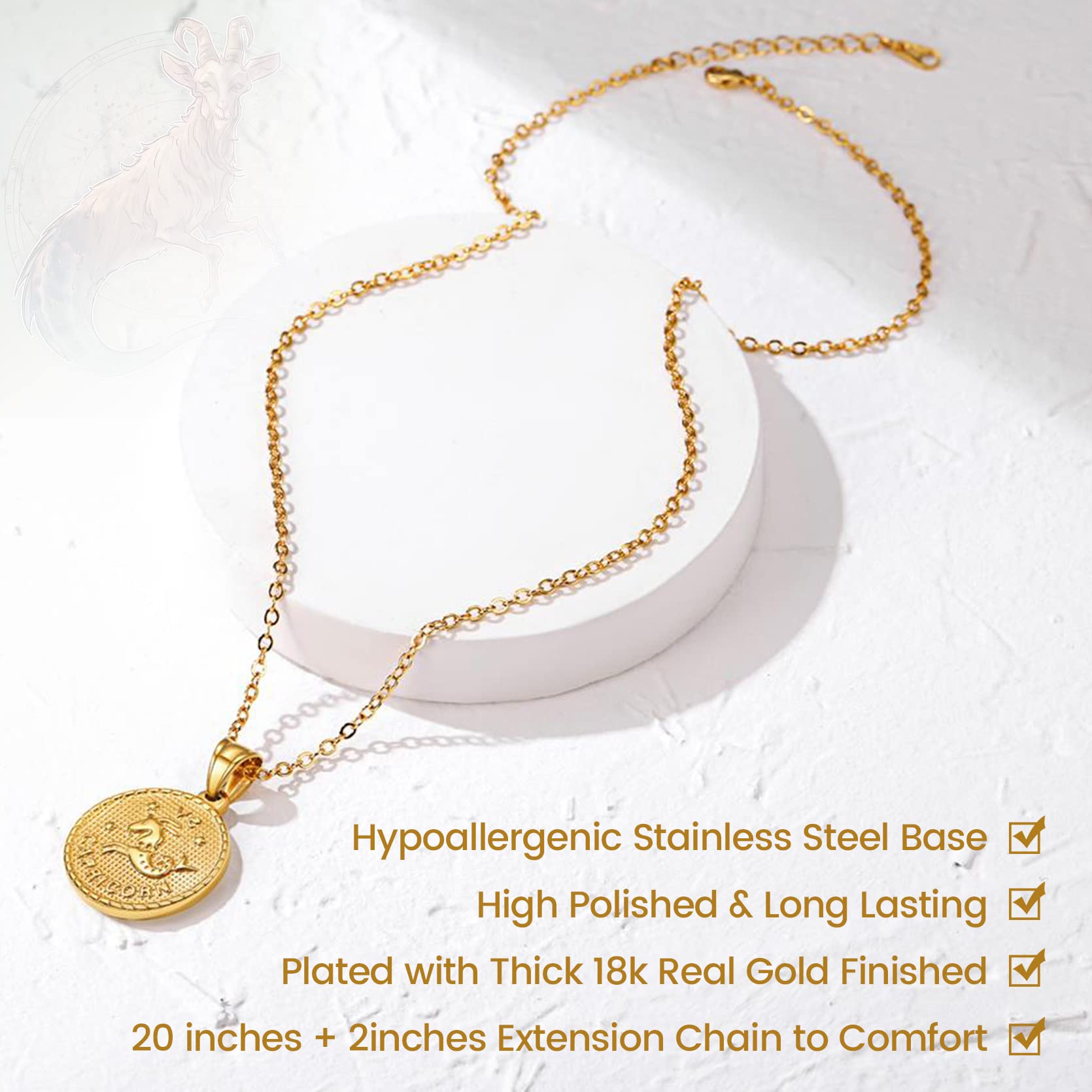 GOLDCHIC Zodiac Necklace for Women & Men - 12 Constellation Coin Horoscope Pendant, Astrology Jewelry Gift for Birthday, Anniversary & Daily Wear