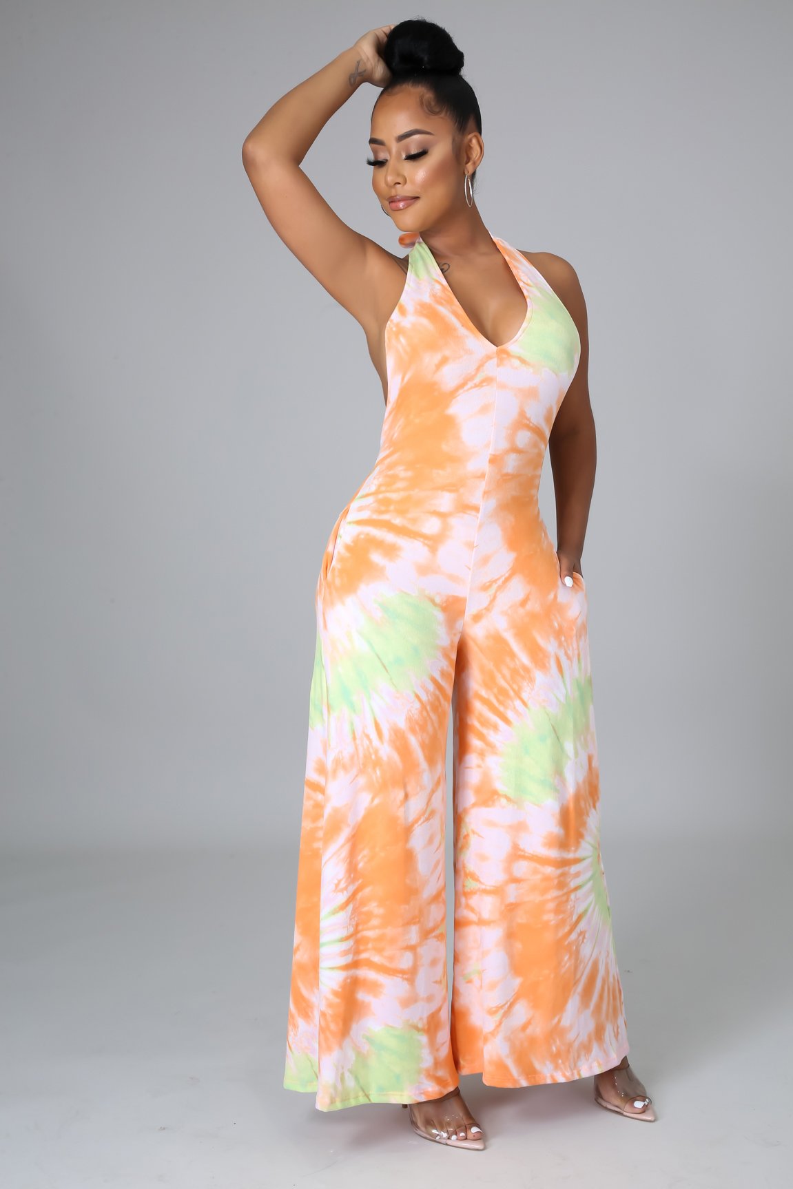 Summer Breeze Jumpsuit for Women - Orange Romper with Pockets | Casual Outfit for Beach, Vacation & Summer Outings