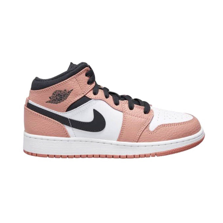 Air Jordan 1 Mid GS Pink Quartz Dark Smoke Grey Basketball Shoes for Women & Girls - Perfect for Casual Wear, Street Style & Court Performance