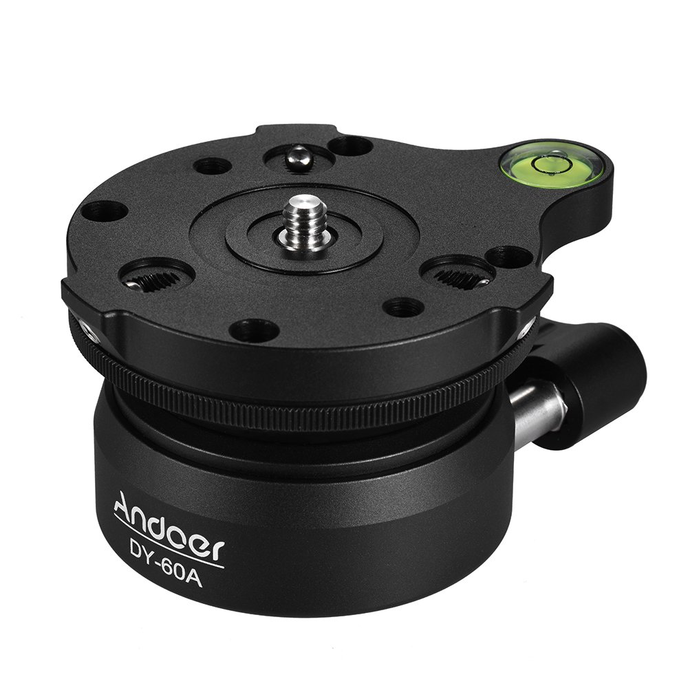 Professional Andoer Tripod Leveling Base with Offset Bubble Level - Compatible with Canon, Nikon DSLR Cameras - Fits 1/4inch & 3/8inch Tripods & Monopods - Perfect for Landscape, Architectural & Studio Photography