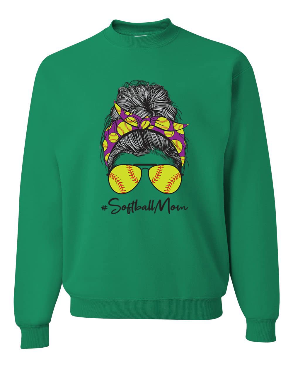 Wild Bobby Messy Bun Softball Mom Graphic Sweatshirt | Unisex Crewneck for Sports Lovers, Mother's Day Gift & Game Day Outfits - Soft & Comfortable for Baseball Moms & Team Spirit