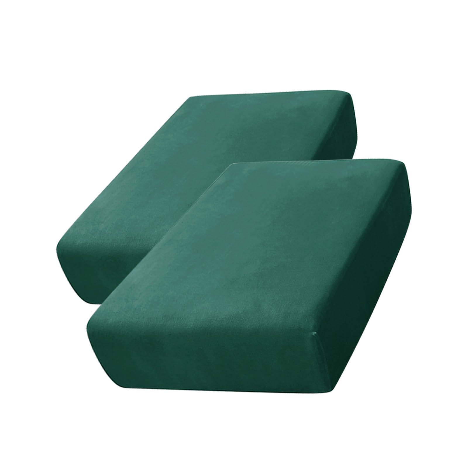 Soft Velvet Plush Stretch Cushion Cover with Elastic Bottom - Green Sofa Slipcover (Set of 2) | Furniture Protector for Living Room, Bedroom & Office
