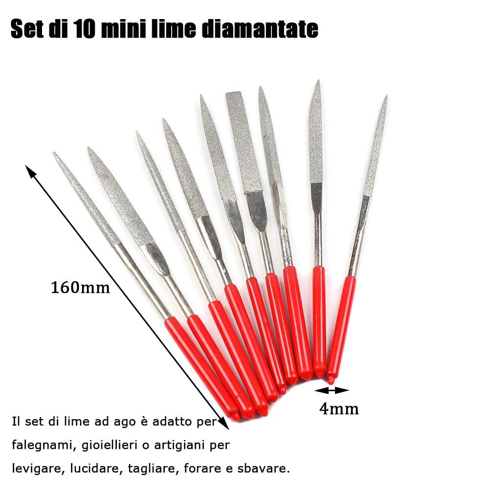 Bestgle 10-Piece Diamond Needle File Set for Metal, Crystal, Stone, and Jade - Precision Needle Files (4 x 160mm) - Ideal for Jewelry Making, Engraving, and DIY Craft Projects