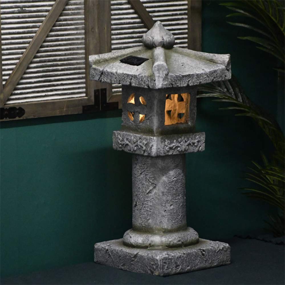 Japanese Pagoda Solar Lantern - Resin Garden Decor with LED Lights for Outdoor Pathway, Patio, Yard & Lawn Decoration - Waterproof Buddhist Sculpture for Asian-Themed Landscaping
