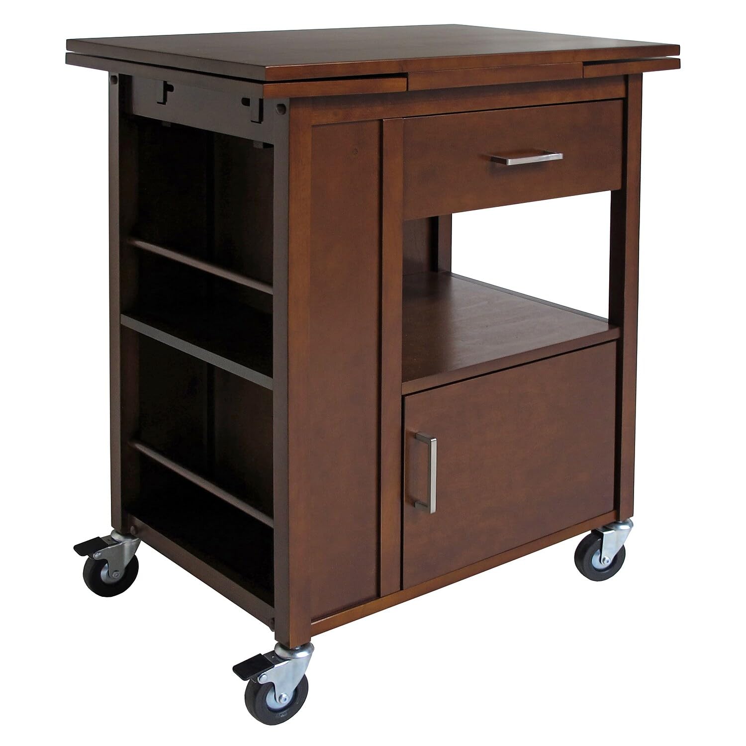 Winsome Gregory Kitchen Cart with Wheels, Stainless Steel Top, Wooden Frame - Perfect for Small Spaces, Kitchen Storage, and Mobile Serving (Model 94643) | Ideal for Apartments, Dorms, and Home Organization