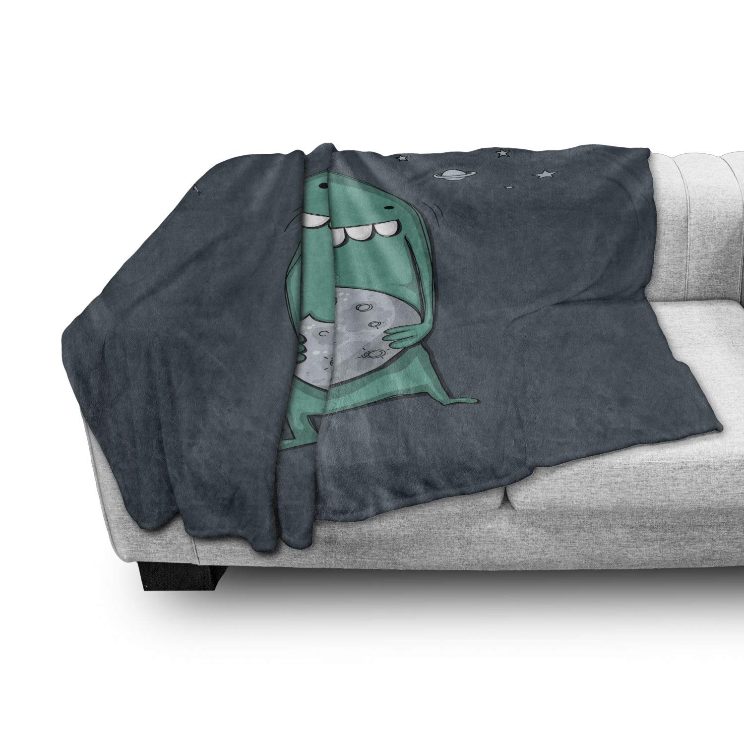 Ambesonne Cartoon Monster Fleece Throw Blanket - Soft Flannel Couch Cover for Adults, 50x60 Inches, Slate Blue & Sea Green - Cozy Accent Blanket for Sofa, Bed, or Gift Giving
