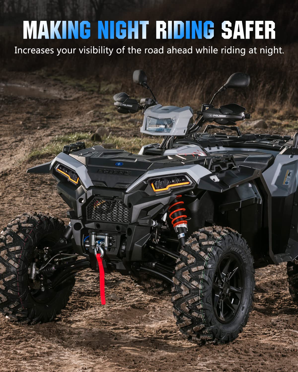 Polaris Sportsman LED Headlights 2017-2024 - High/Low Beam DRL for Off-Road & Night Riding