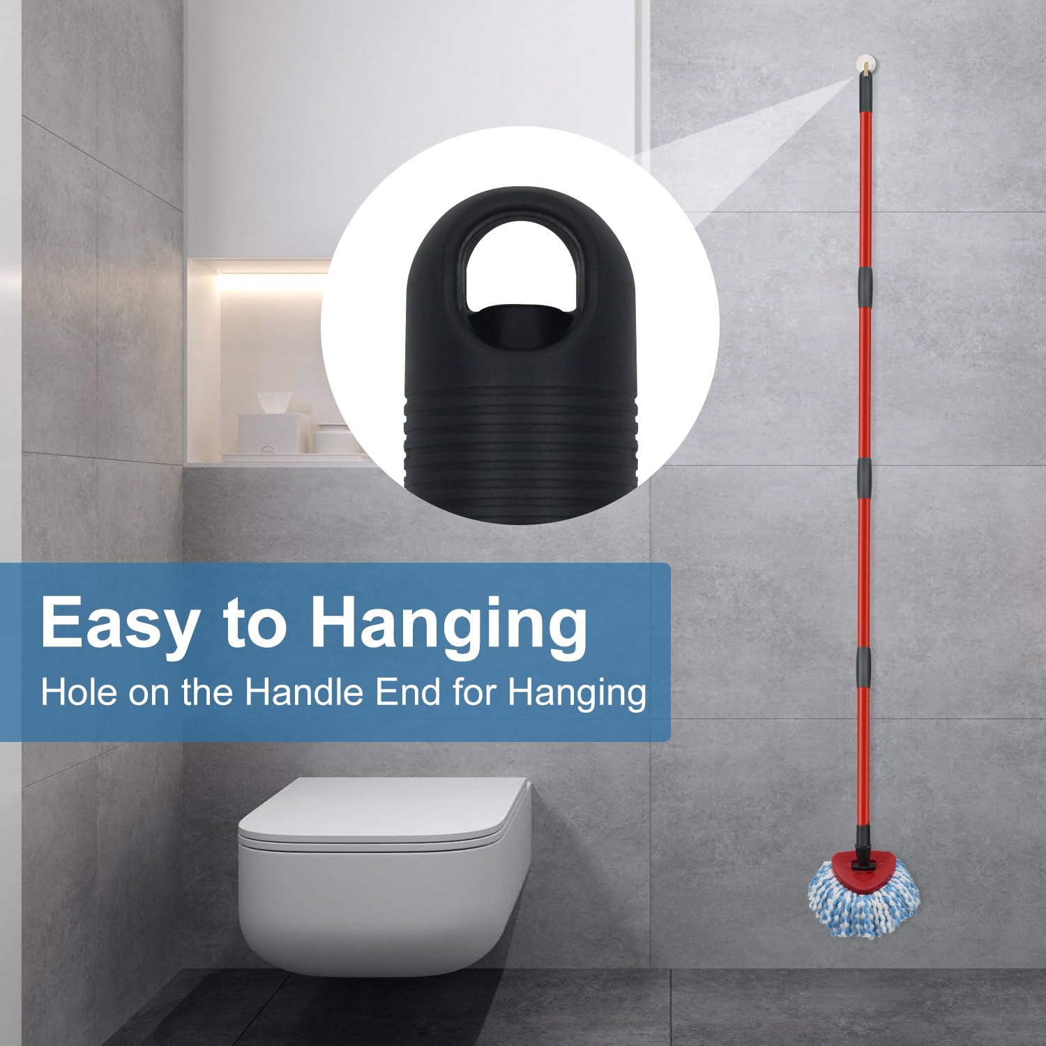 Oceda Spin Mop Handle Replacement - 4-Section Adjustable Mop Stick (30