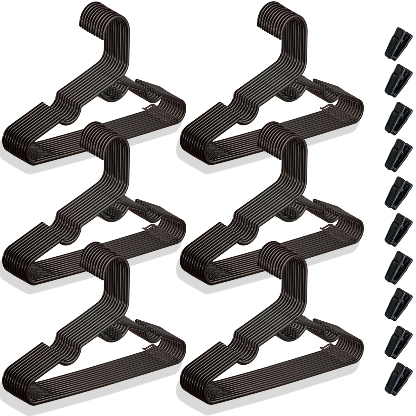 60 Pack Baby Clothes Hangers with Clips - Space Saving Plastic Hangers for Nursery, Kids, Newborn & Toddler - Stackable Closet Organizer (Black) - Perfect for Baby Shower Gifts & Nursery Organization