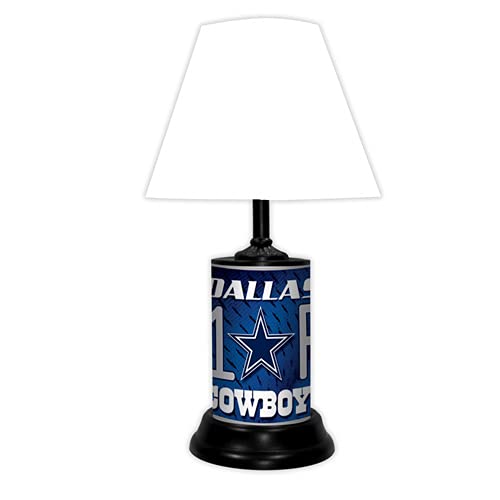 NFL Dallas Cowboys Table Lamp with White Shade - Officially Licensed LED Desk Light for Sports Fans, Game Room, Bedroom & Office Decor