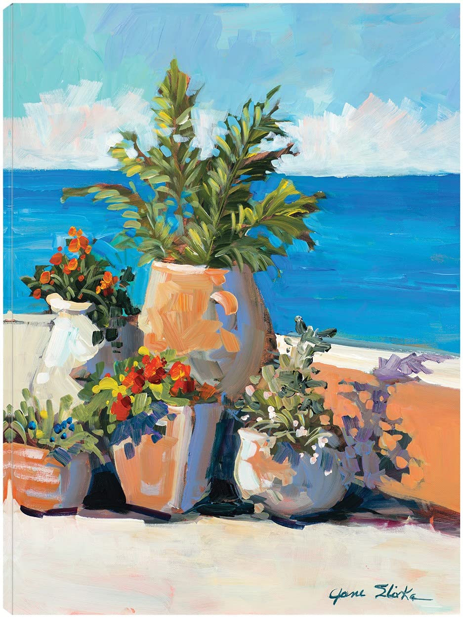 Coastal Greenery Canvas Wall Art - Hand Painted by Artist Jane Slivka - 32x43 Inch Ready to Hang Painting for Living Room, Bedroom & Office Decor - Beach House Style Home Décor for Coastal, Nautical & Boho Interiors
