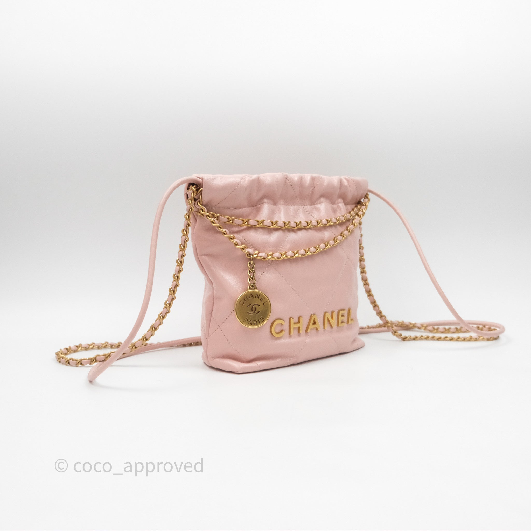 Chanel 22 Mini Bag Light Pink Crumpled Calfskin Leather Crossbody Purse - Elegant Luxury Handbag for Women, Perfect for Date Night & Evening Events
