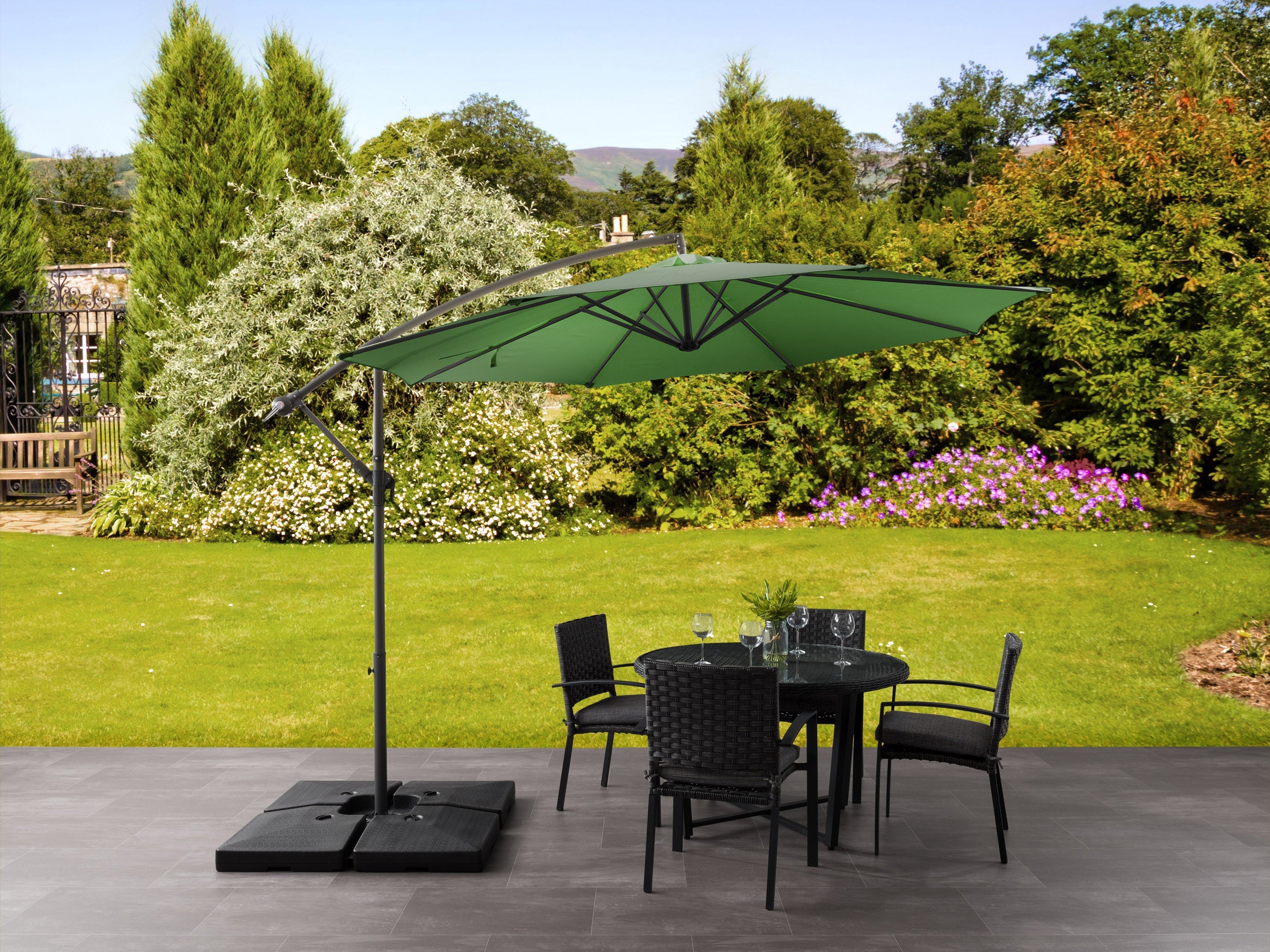 9.5ft Tilting Offset Patio Umbrella - Adjustable Cantilever Outdoor Market Umbrella with Wind Vent, Forest Green - Perfect for Poolside, Backyard, Deck, and Outdoor Dining Areas