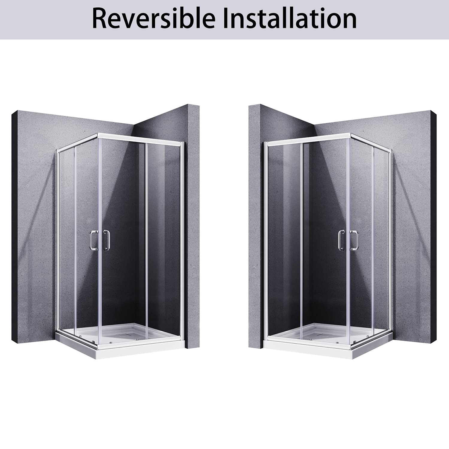 Elegant 34x34x72 Inch Corner Shower Enclosure with Double Sliding Doors & 2 Stationary Panels - 1/4