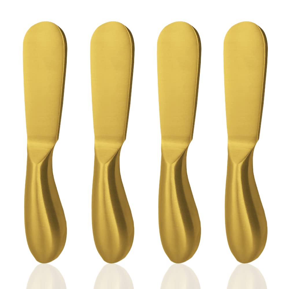 SourceTon 4-Piece Stainless Steel Cheese & Butter Spreader Knives Set - Gold - Perfect for Charcuterie Boards, Wine Parties & Gourmet Cheese Tasting