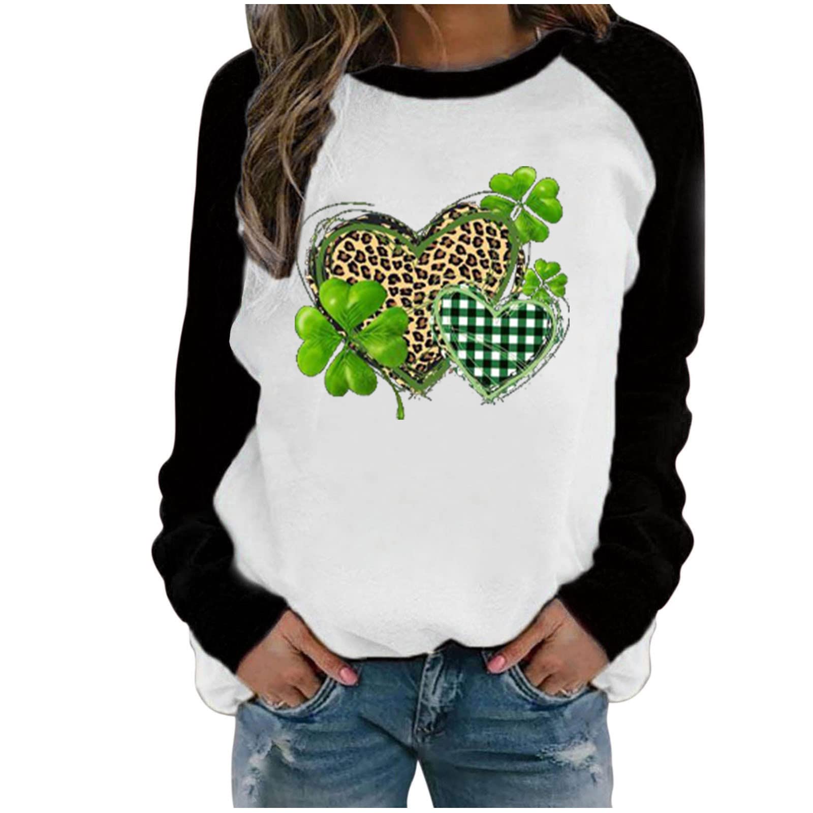 St. Patrick's Day Graphic Tees for Women - Vintage Streetwear Raglan Baseball Long Sleeve Shirt & Graphic Crewneck Sweatshirt | Perfect for Irish Themed Parties, Pub Crawls & Festive Holiday Outfits