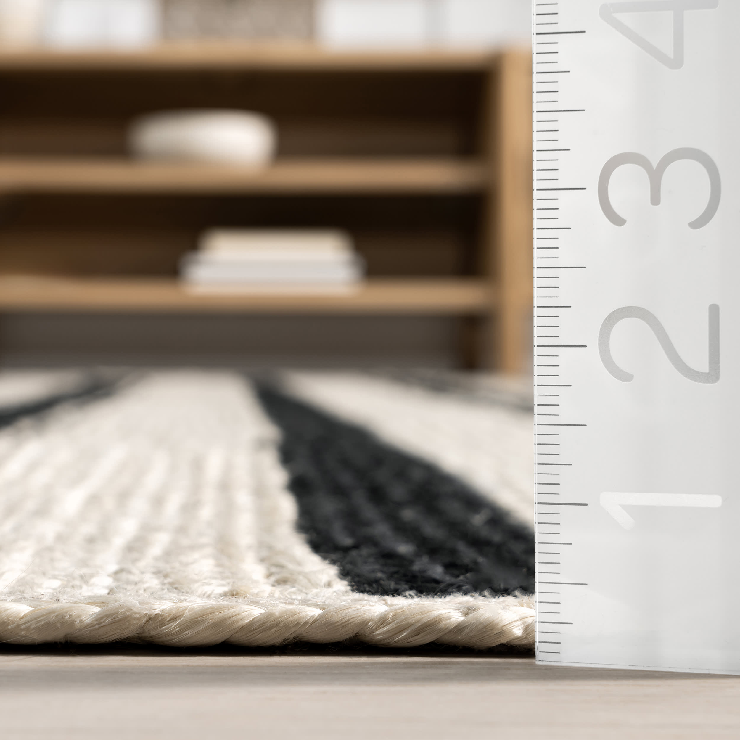 Calathea Striped Jute Rug - Black & White Natural Fiber Floor Mat for Boho Living Room, Bedroom Decor | Eco-Friendly Home Accent