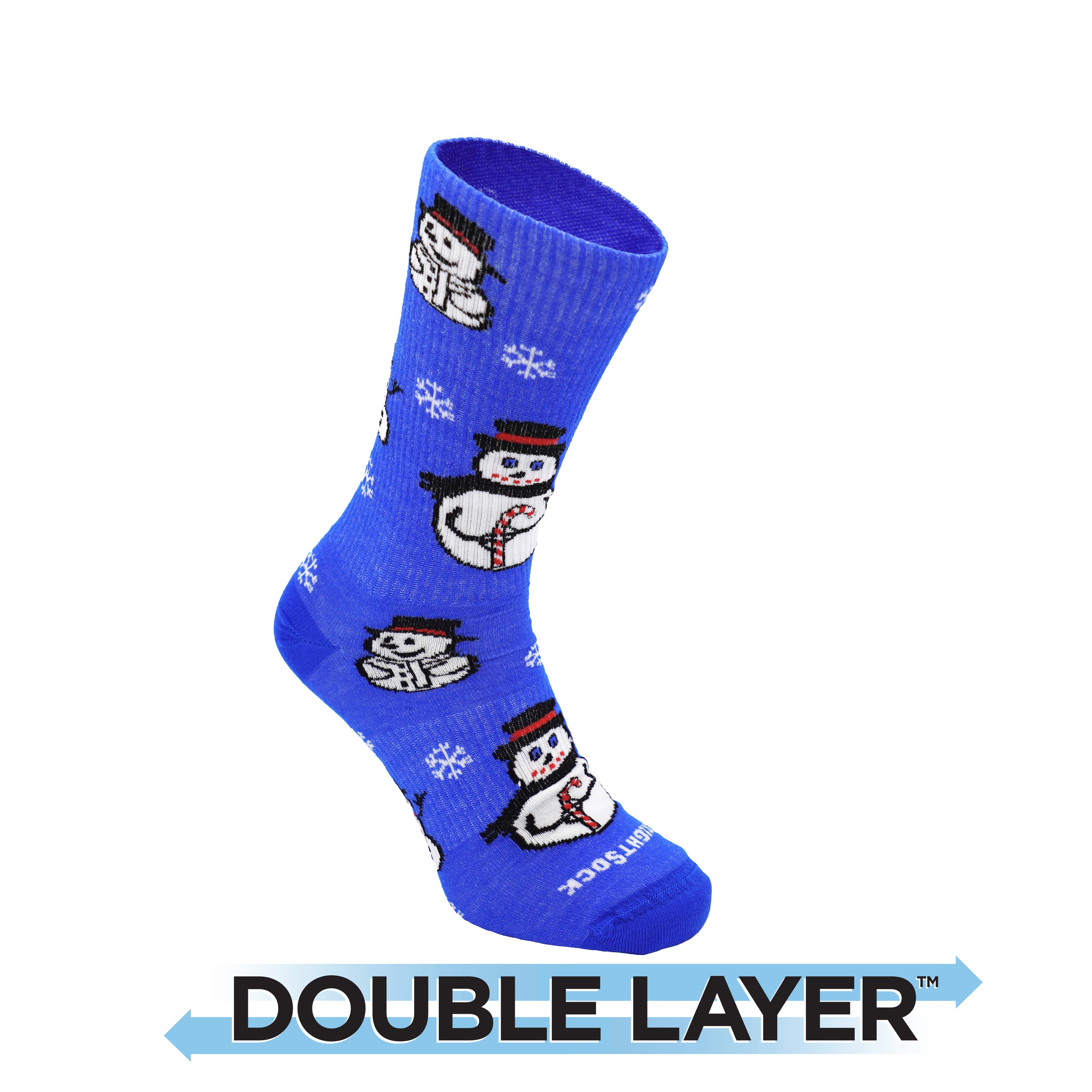 Anti-Blister System Crew Socks for Hiking & Running - Moisture-Wicking Snowman Design - Perfect for Outdoor Sports & Winter Activities