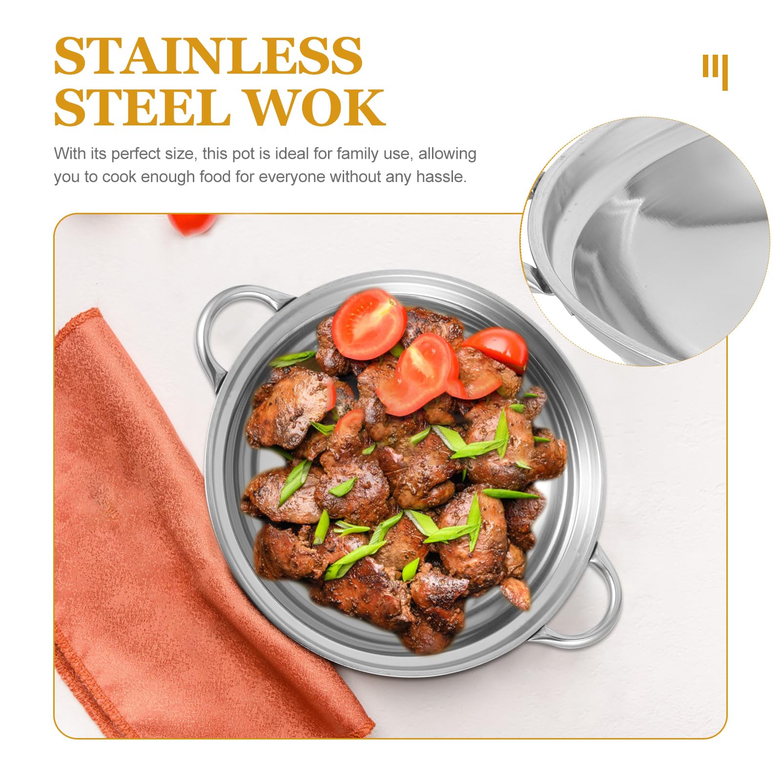 Premium Stainless Steel Wok Pan - Induction Compatible Stir Fry Pan with Double Handles for Chinese, Japanese & Shabu Hot Pot Cooking - Perfect for Home Kitchen & Restaurant Use - Ideal for Stir-Frying, Deep Frying & Hot Pot Meals