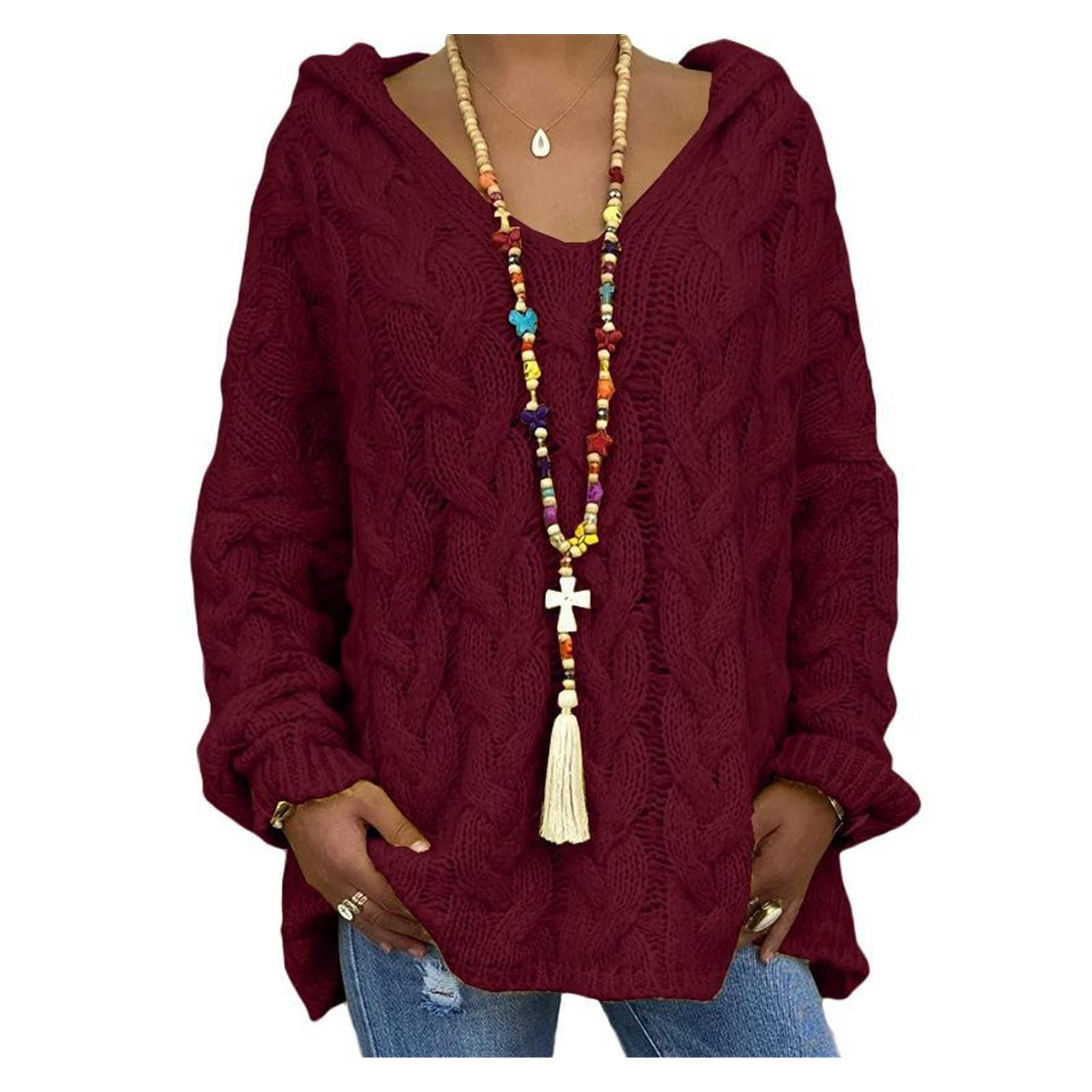Women's Autumn Winter V-Neck Long Sleeve Loose Patchwork Sweater - Thick Casual Pullover Plus Size Tops (Medium, Color B) | Cozy Fall Layering, Office Wear & Weekend Outfits