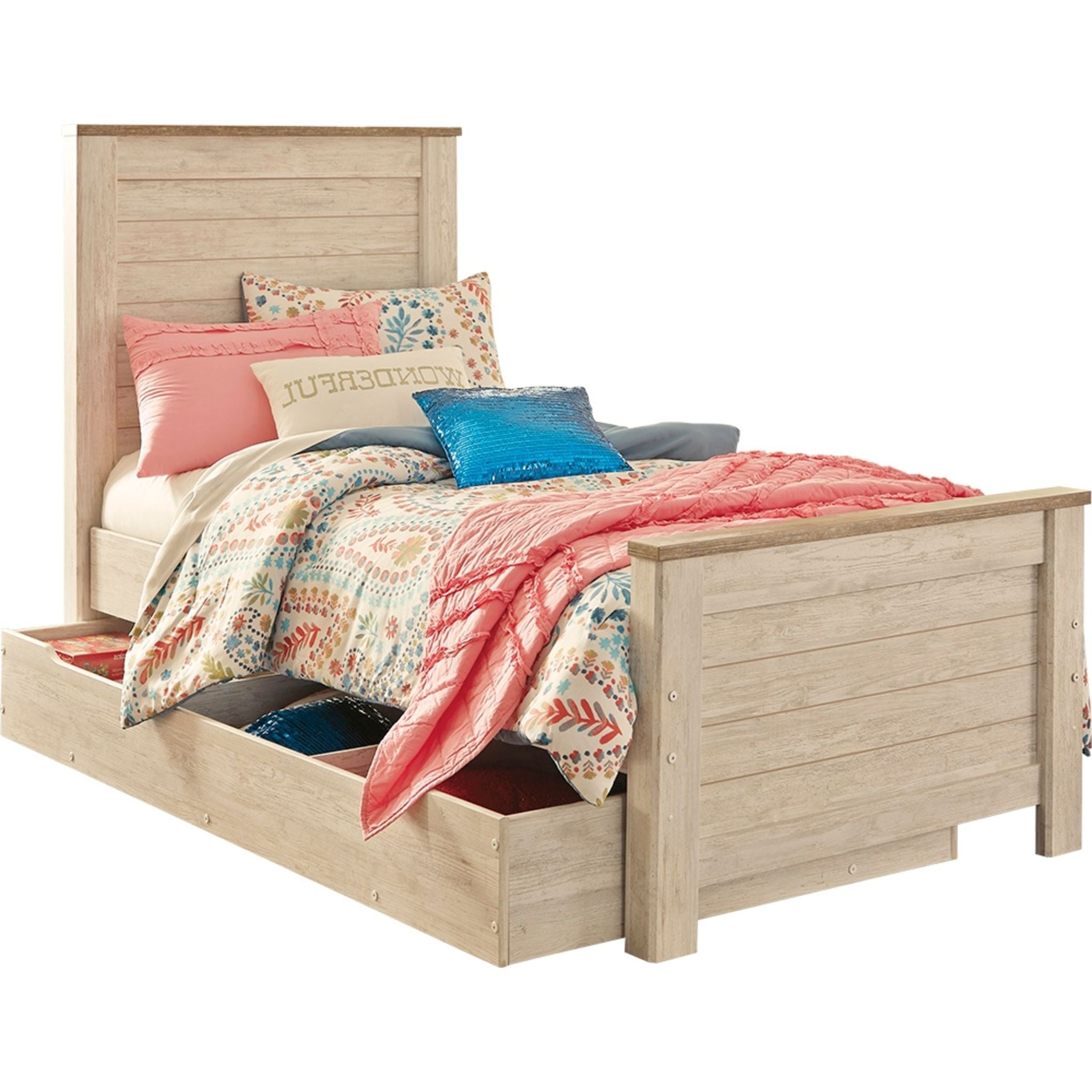 Ashley Trinell Twin Bed Frame - Modern Wooden Twin Size Bed for Kids & Teens - Sturdy & Durable Design for Bedroom Decor | Perfect for Guest Rooms, Dormitories & Small Spaces